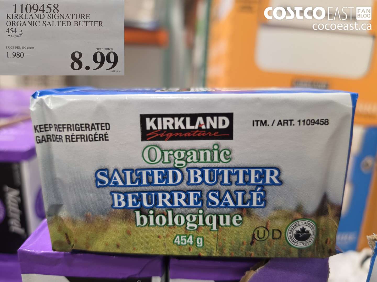 1109458 KIRKLAND SIGNATURE ORGANIC SALTED BUTTER 454 G $8.99