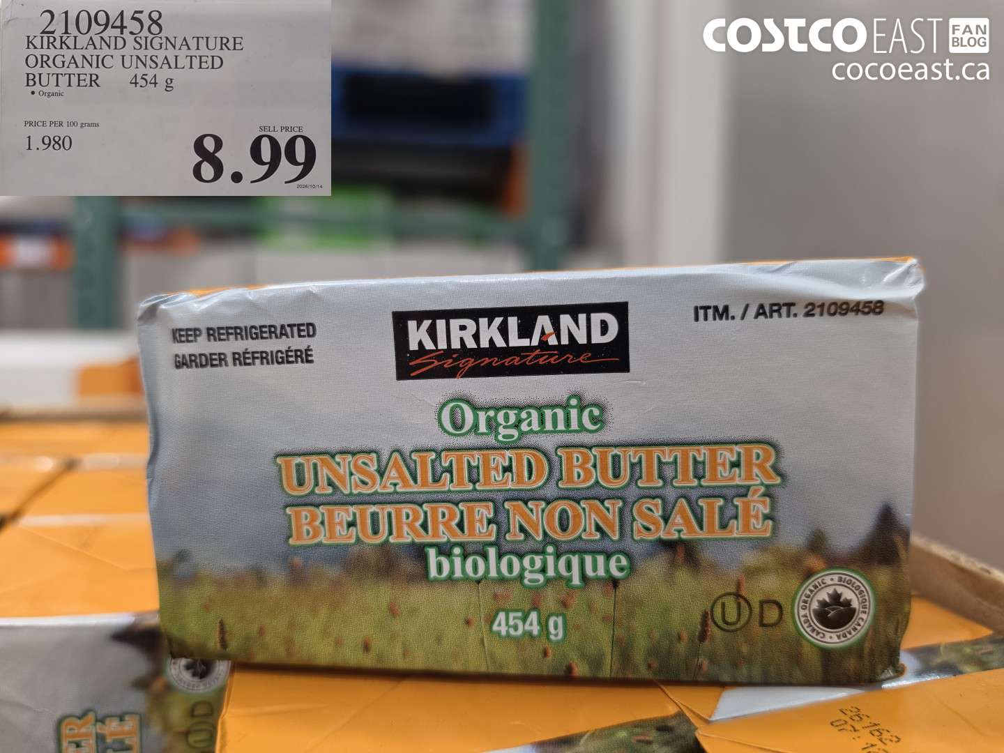 2109458 KIRKLAND SIGNATURE ORGANIC UNSALTED BUTTER 454 G $8.99
