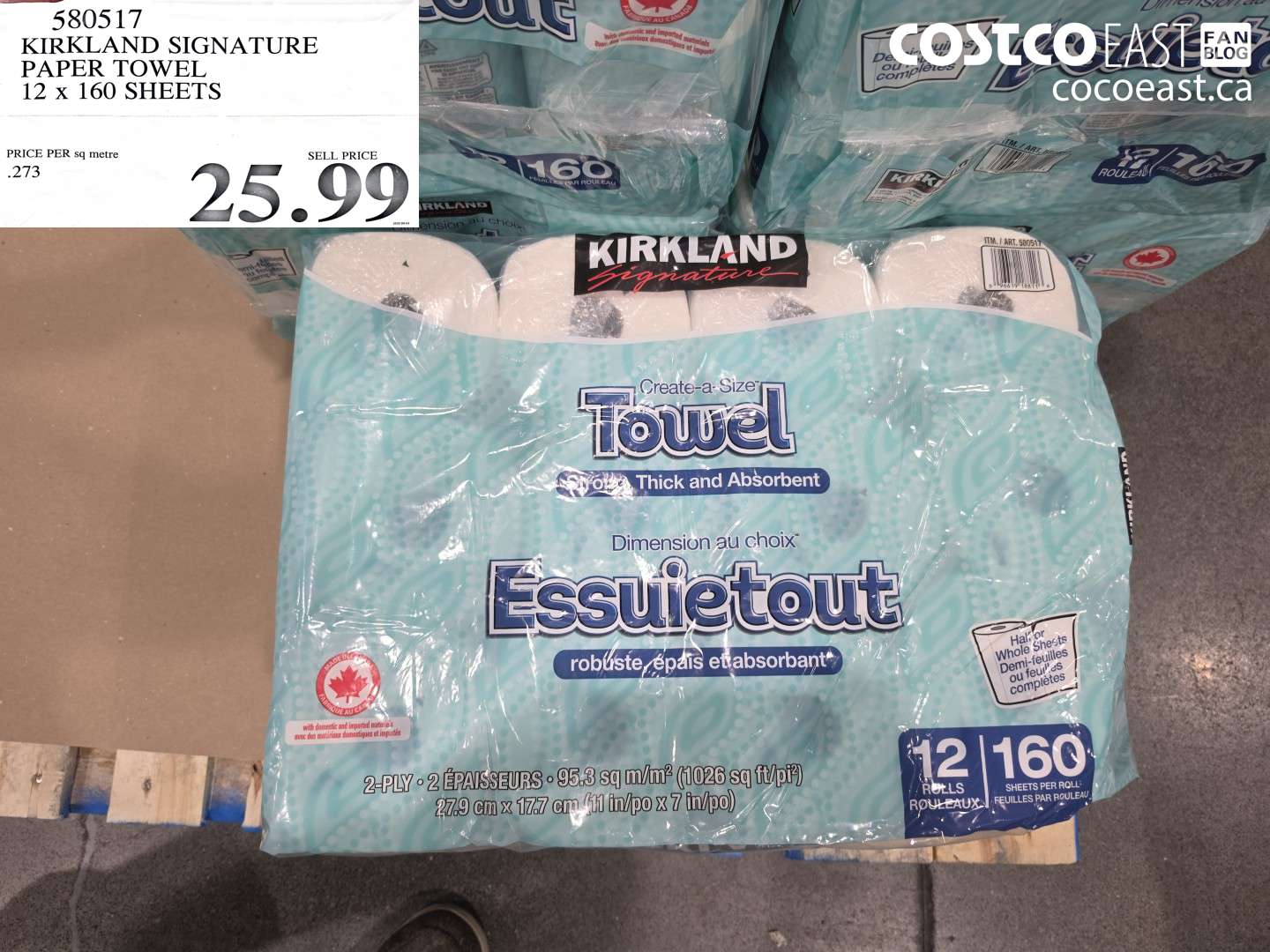 580517 KIRKLAND SIGNATURE PAPER TOWEL 12 X 160 SHEETS $25.99