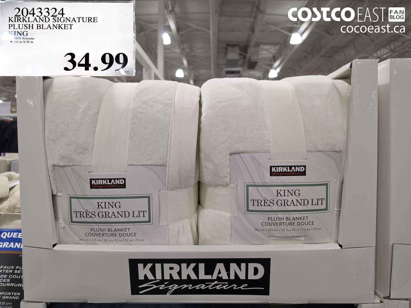 2043324 KIRKLAND SIGNATURE PLUSH BLANKET KING 100% POLYESTER $34.99