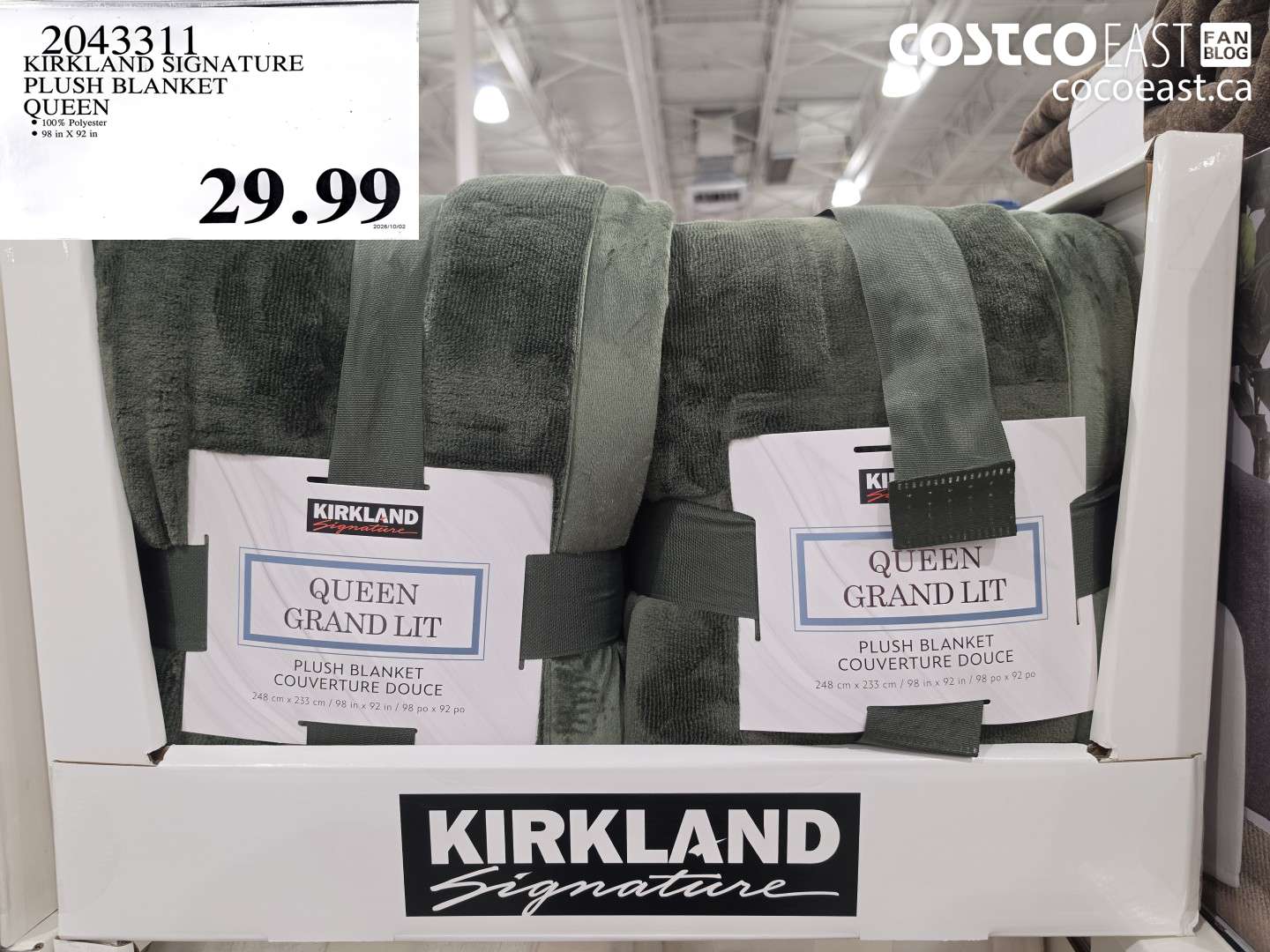 2043311 KIRKLAND SIGNATURE PLUSH BLANKET QUEEN $29.99
