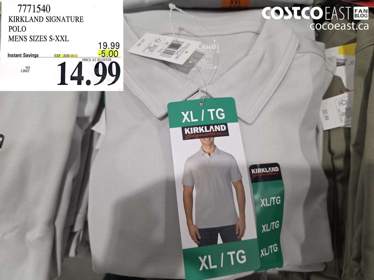 7771540 KIRKLAND SIGNATURE POLO MENS SIZES S-XXL ($5.00 INSTANT SAVINGS EXPIRES ON 2026-10-11) $14.99