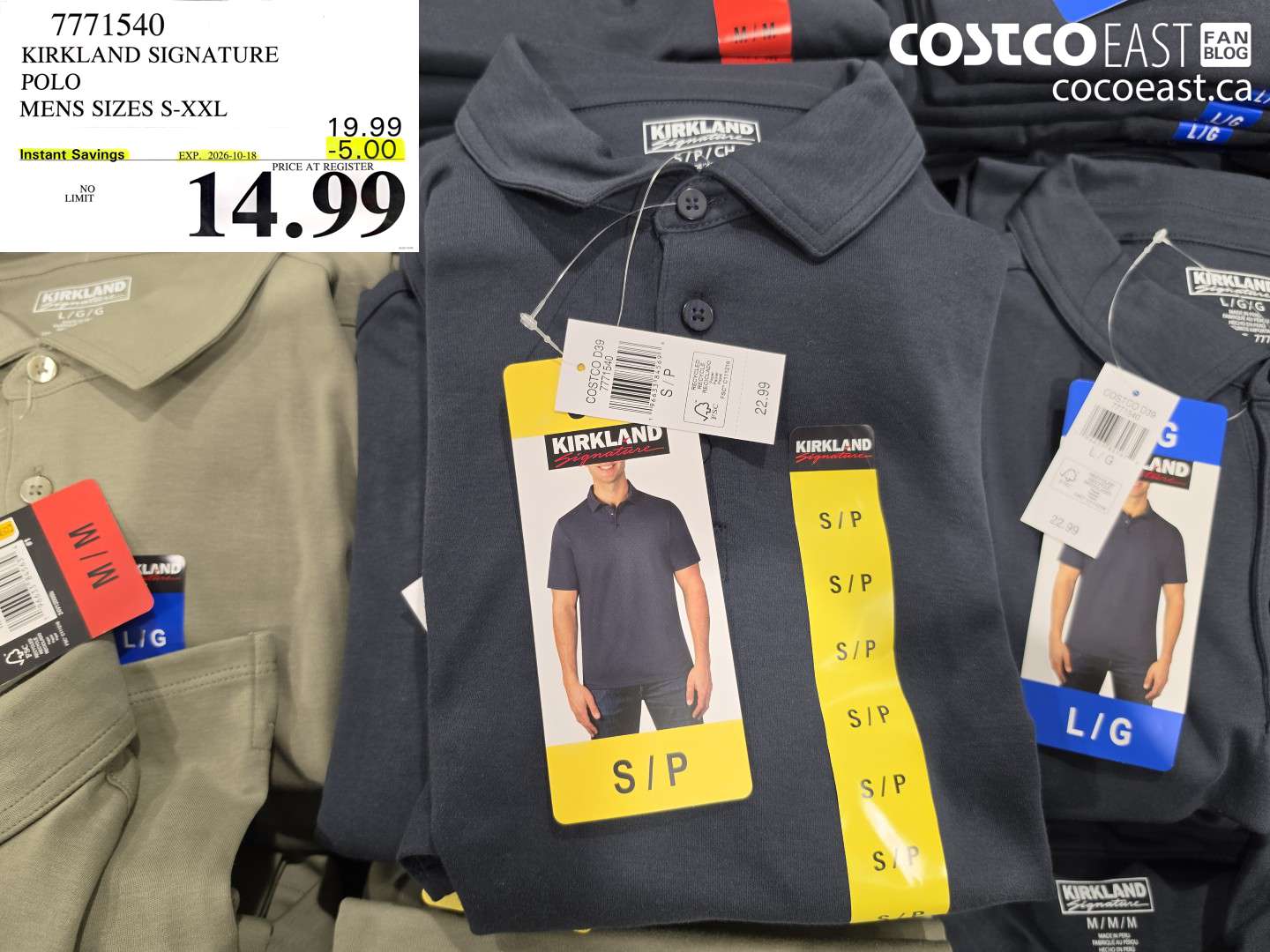 7771540 KIRKLAND SIGNATURE POLO MENS SIZES S-XXL ($5.00 INSTANT SAVINGS EXPIRES ON 2026-10-18) $14.99