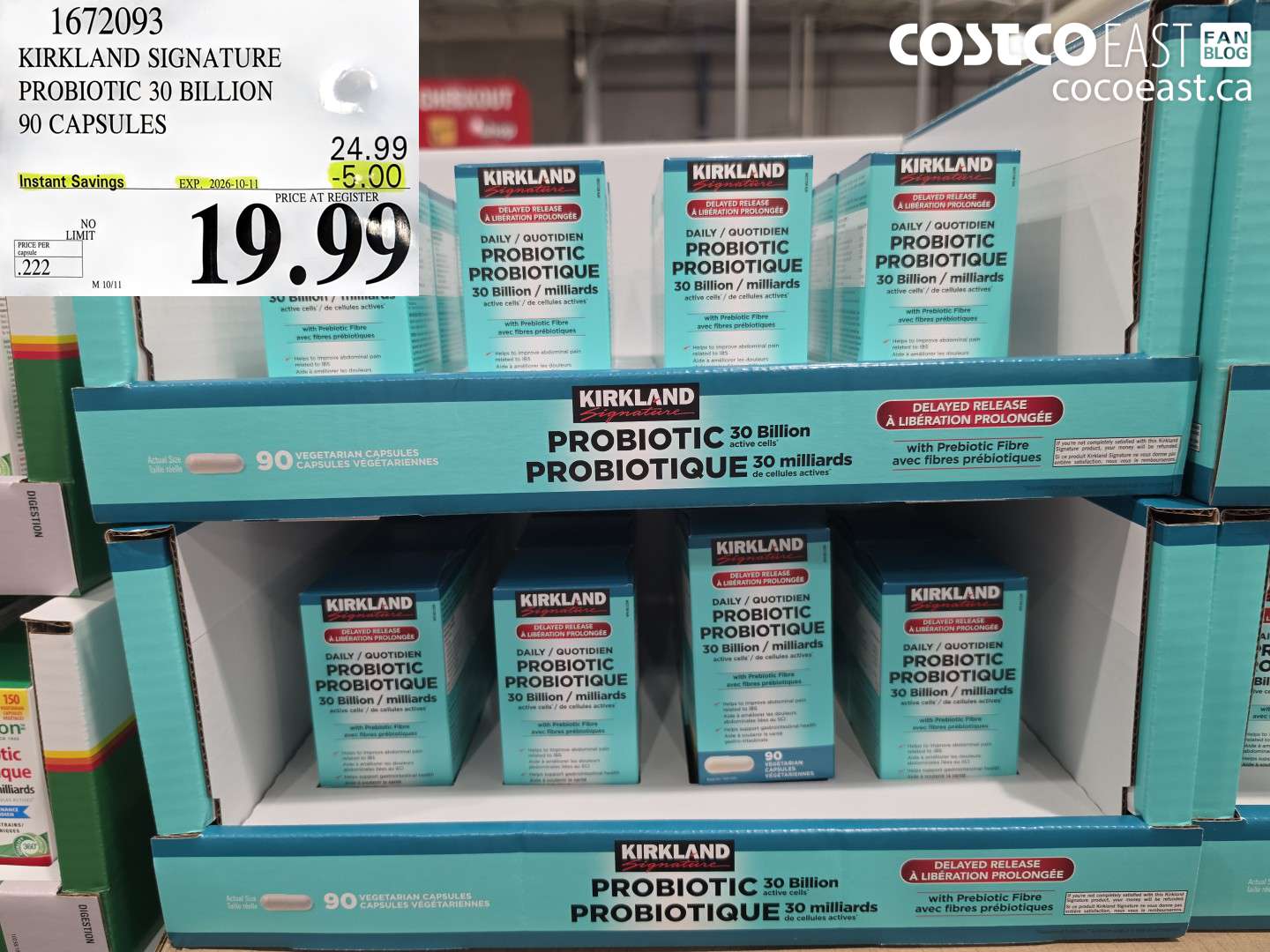 1672093 KIRKLAND SIGNATURE PROBIOTIC 30 BILLION 90 CAPSULES ($5.00 INSTANT SAVINGS EXPIRES ON 2026-10-11) $19.99