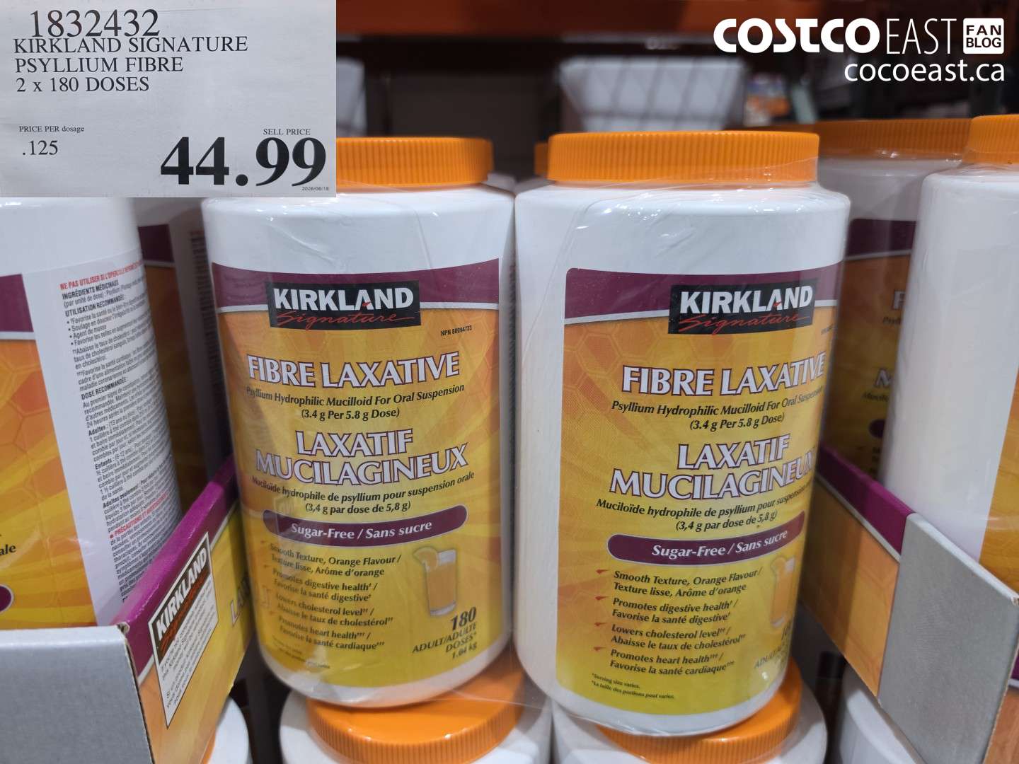 1832432 KIRKLAND SIGNATURE PSYLLIUM FIBRE 2 X 180 DOSES $44.99