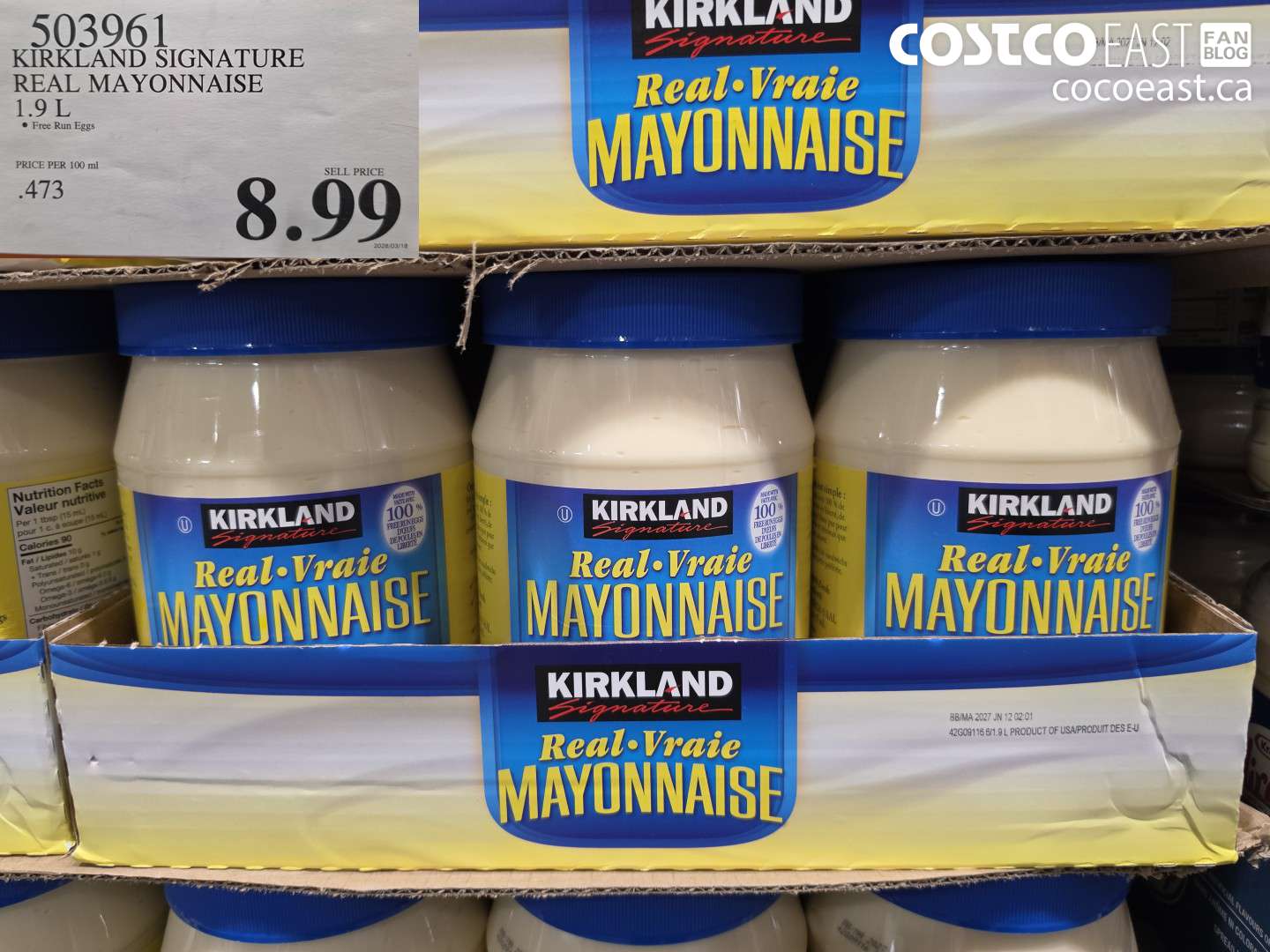 503961 KIRKLAND SIGNATURE REAL MAYONNAISE 1.9 L $8.99