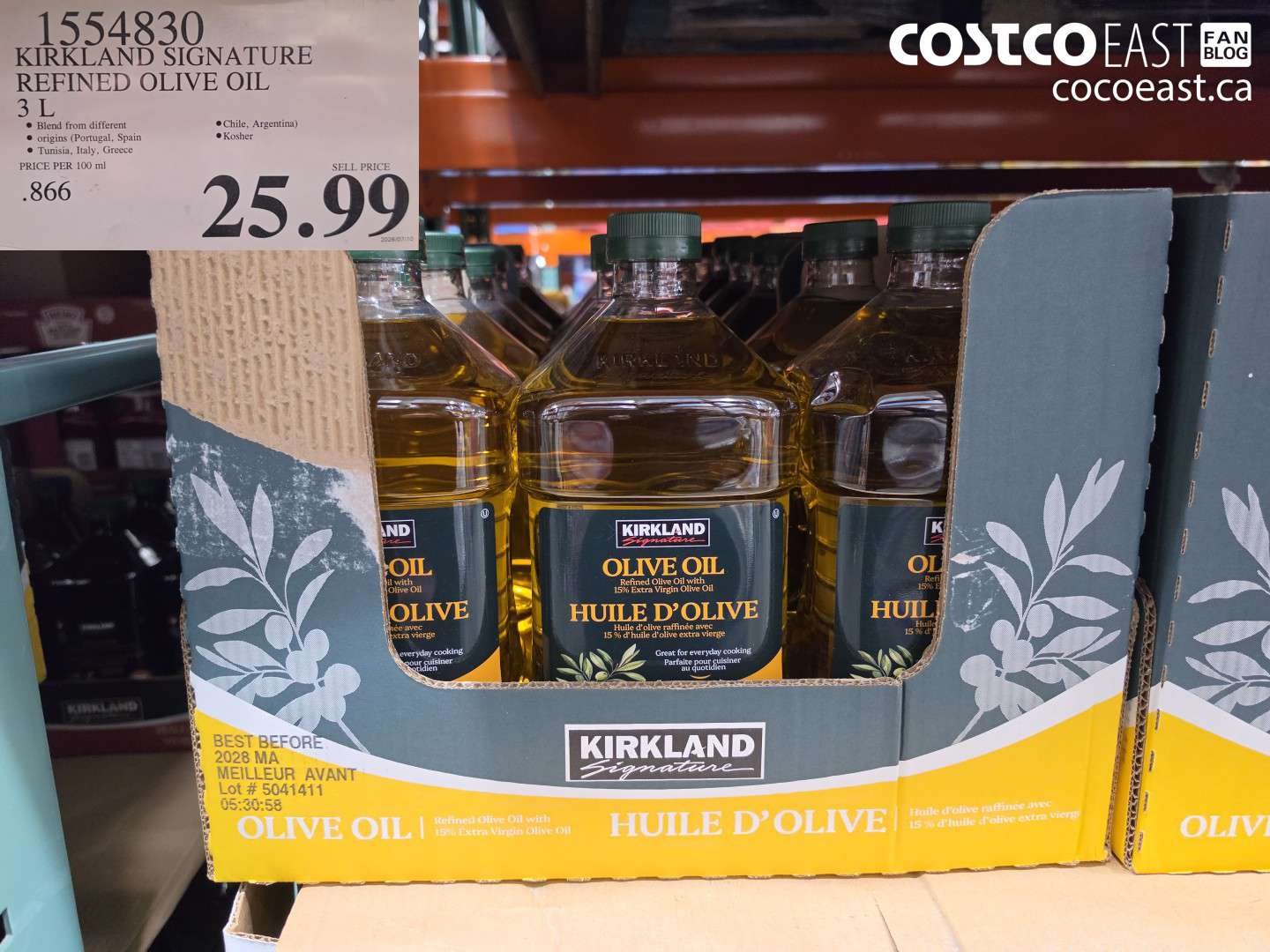 1554830 KIRKLAND SIGNATURE REFINED OLIVE OIL 3 L $25.99
