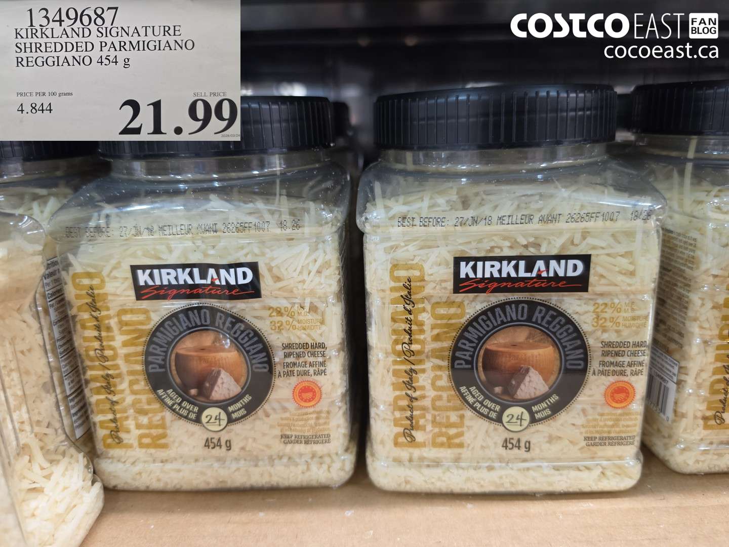 1349687 KIRKLAND SIGNATURE SHREDDED PARMIGIANO REGGIANO 454 G $21.99