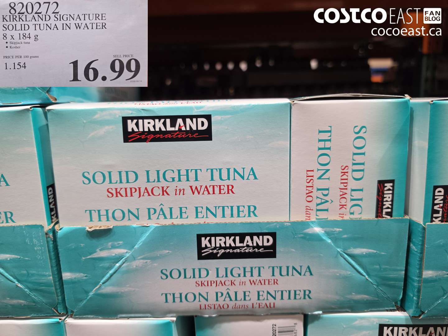 820272 KIRKLAND SIGNATURE SOLID TUNA IN WATER 8 X 184 G $16.99