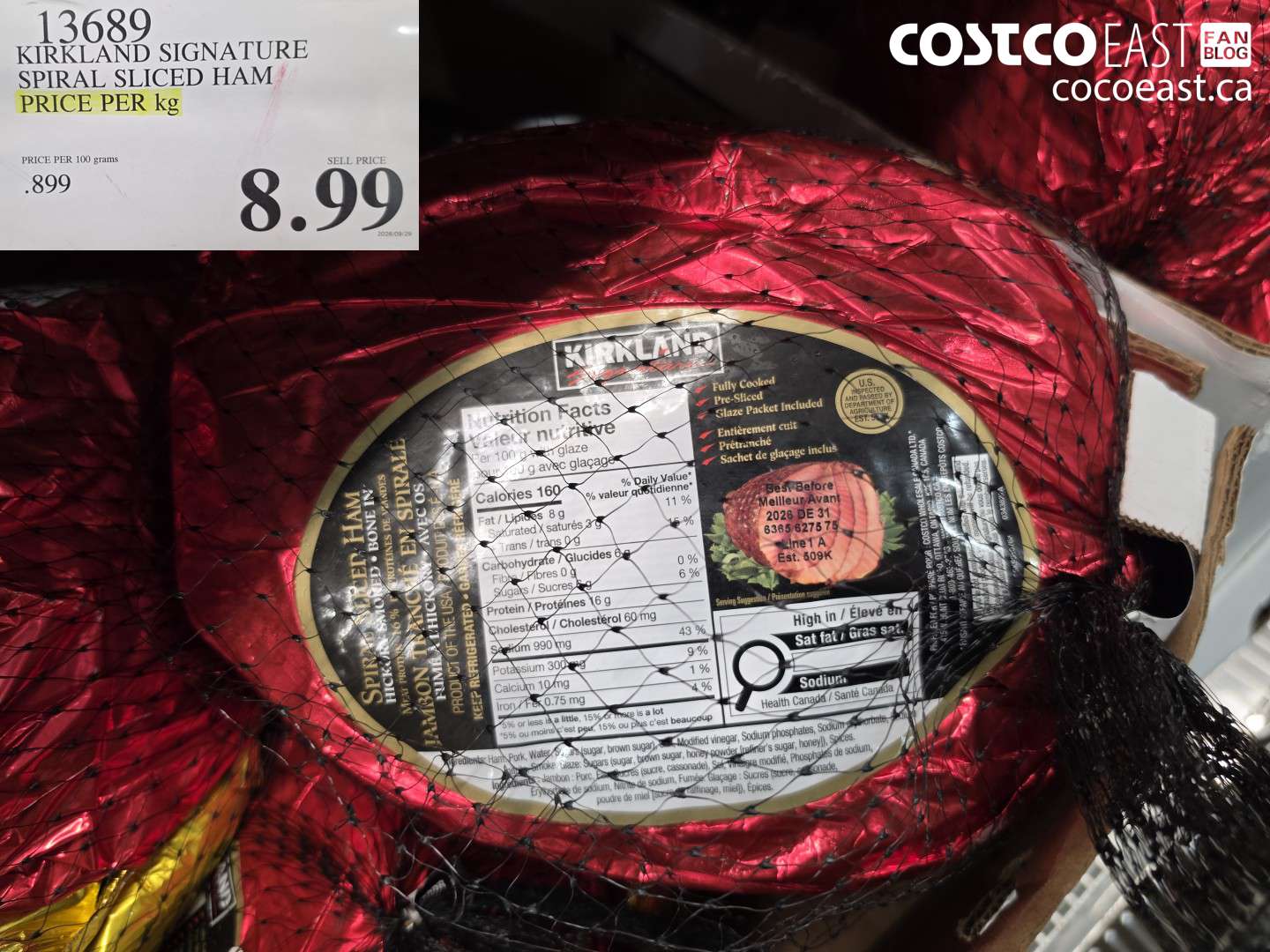 13689 KIRKLAND SIGNATURE SPIRAL SLICED HAM ***PRICE PER KG*** $8.99