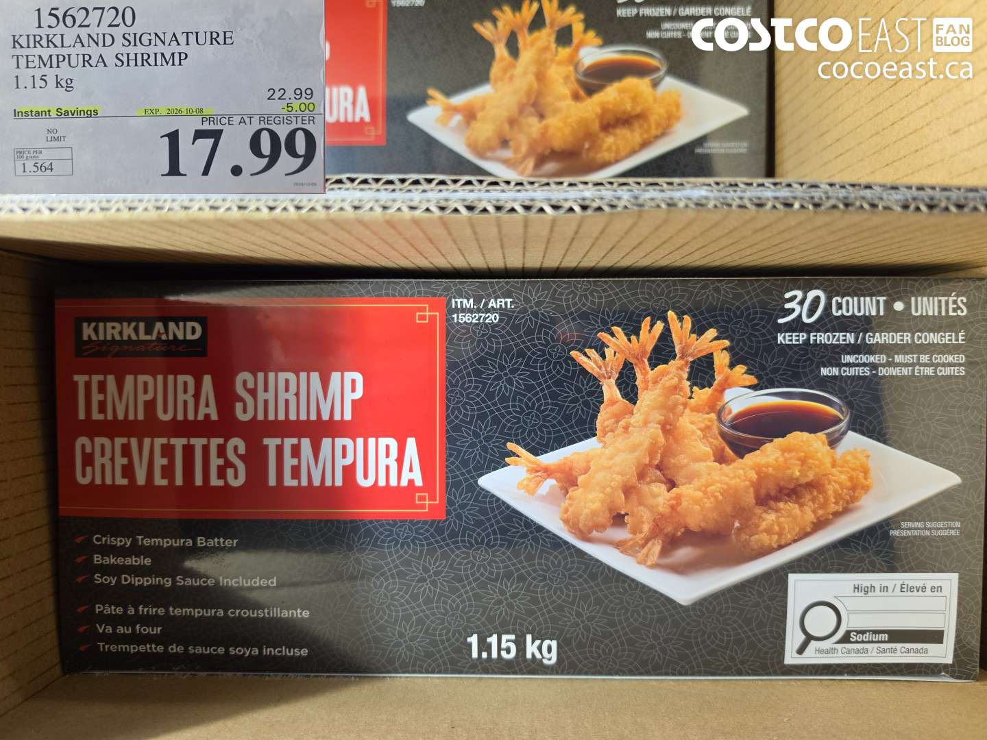 1562720 KIRKLAND SIGNATURE TEMPURA SHRIMP 1.15 KG ($5.00 INSTANT SAVINGS EXPIRES ON 2026-10-08) $17.99