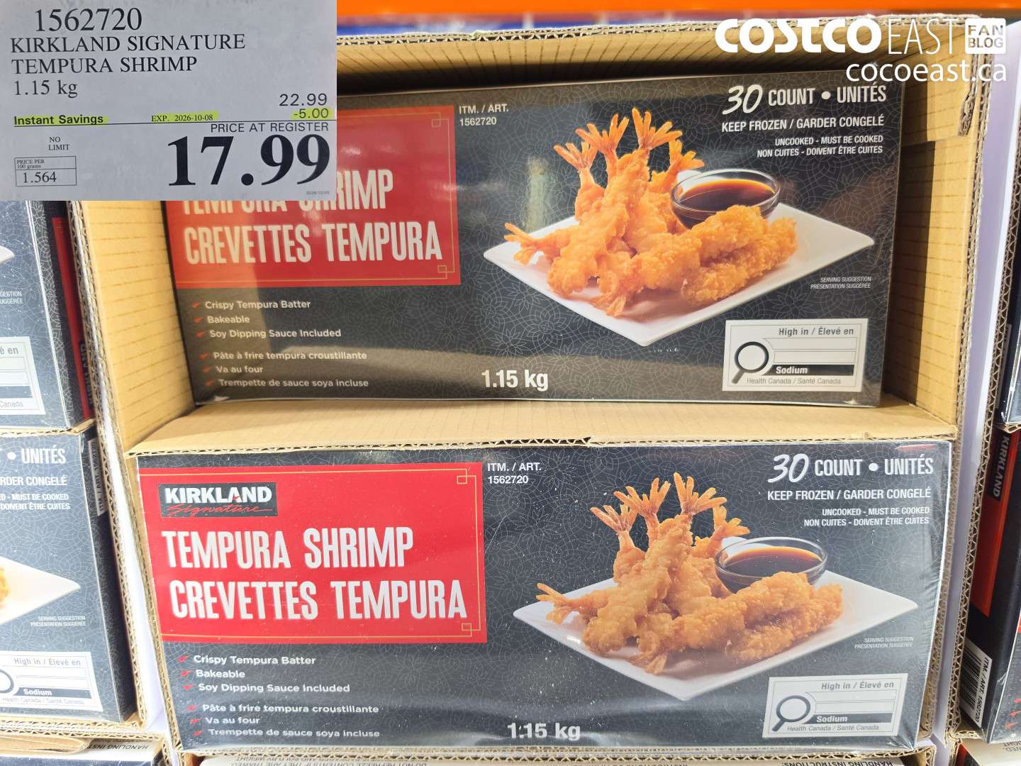 1562720 KIRKLAND SIGNATURE TEMPURA SHRIMP 1.15 KG ($5.00 INSTANT SAVINGS EXPIRES ON 2026-10-08) $17.99