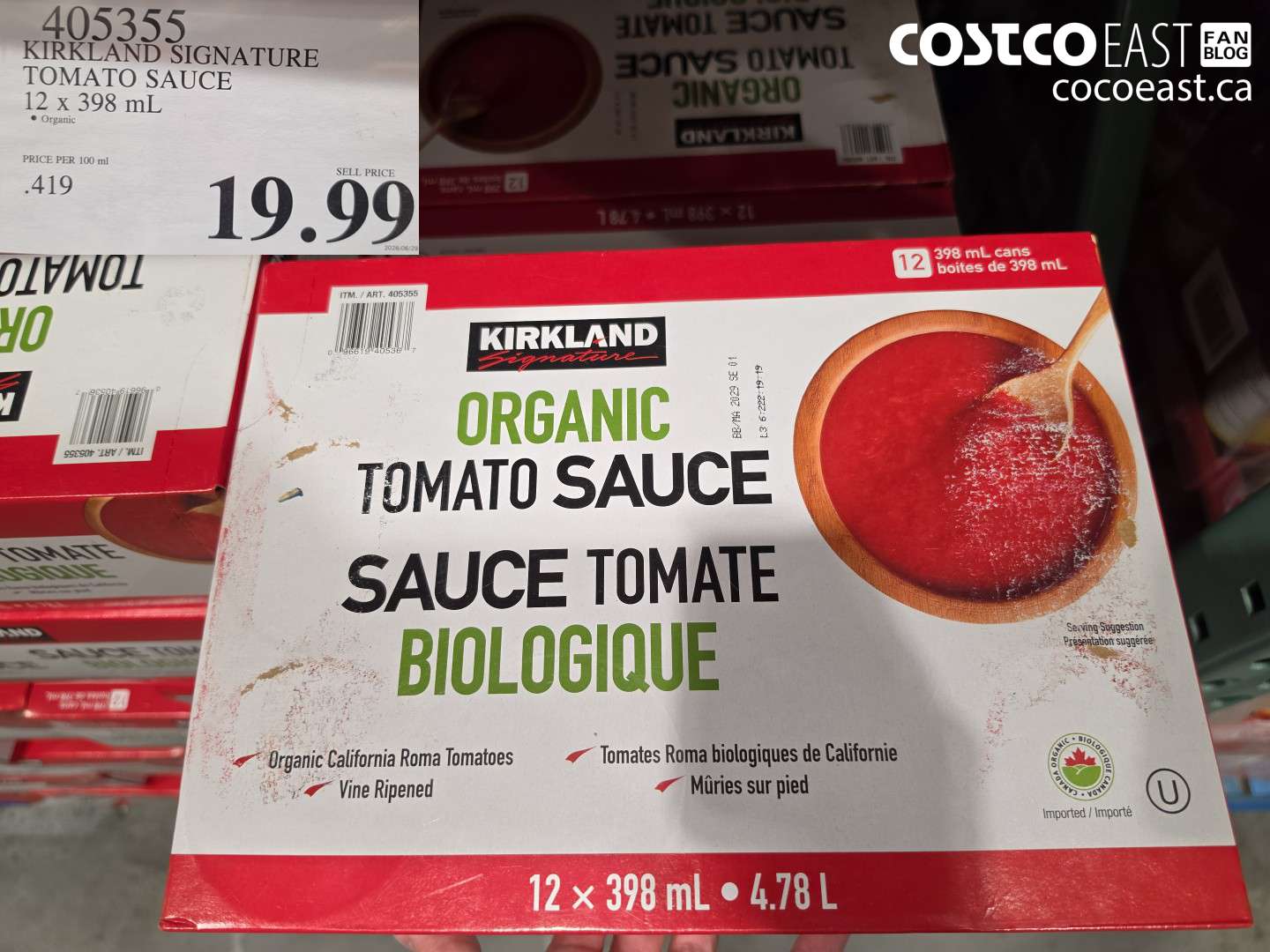 405355 KIRKLAND SIGNATURE TOMATO SAUCE 12 X 398 ML $19.99