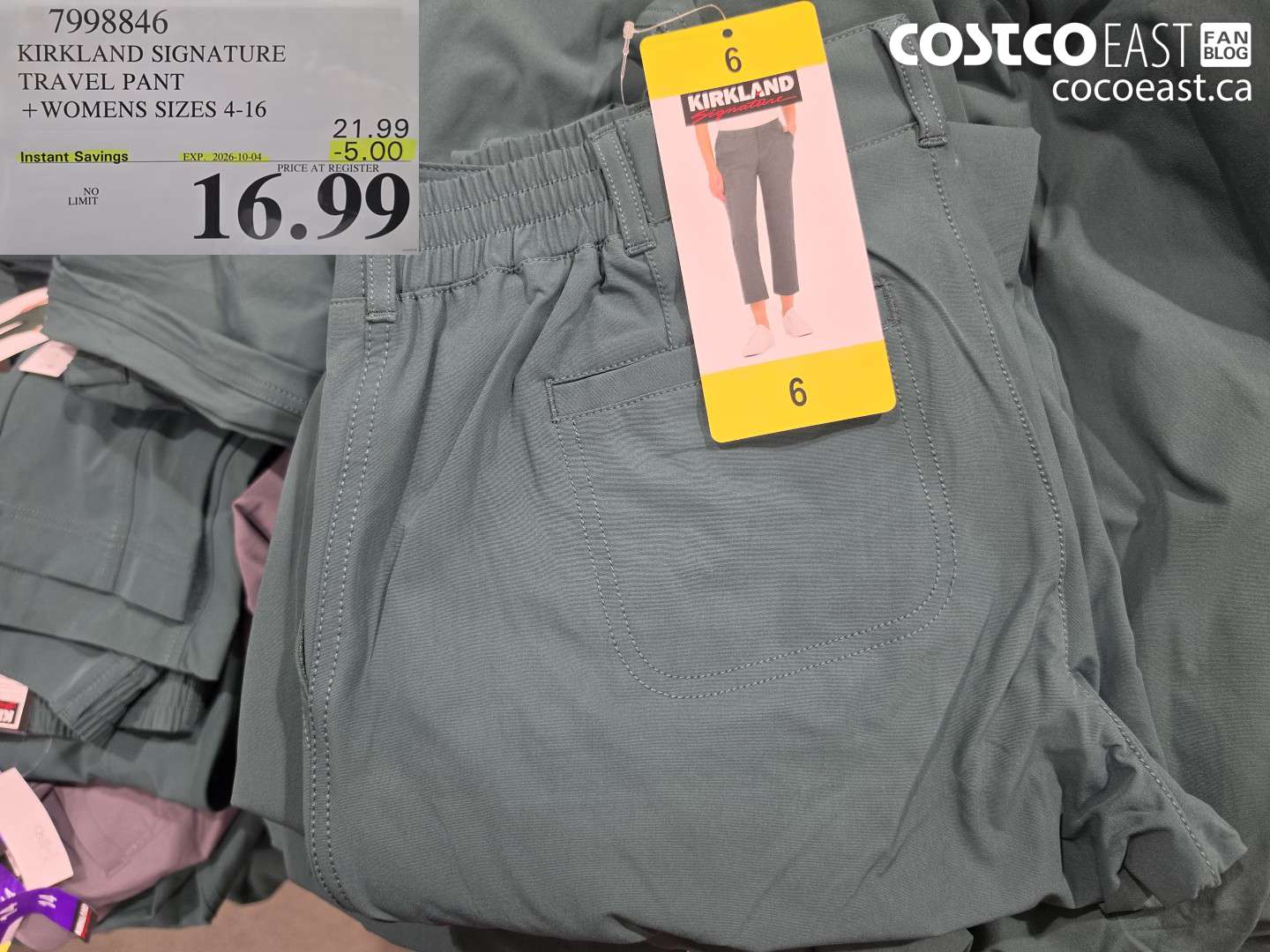 7998846 KIRKLAND SIGNATURE TRAVEL PANT WOMENS SIZES 4-16 ($5.00 INSTANT SAVINGS EXPIRES ON 2026-10-04) $16.99