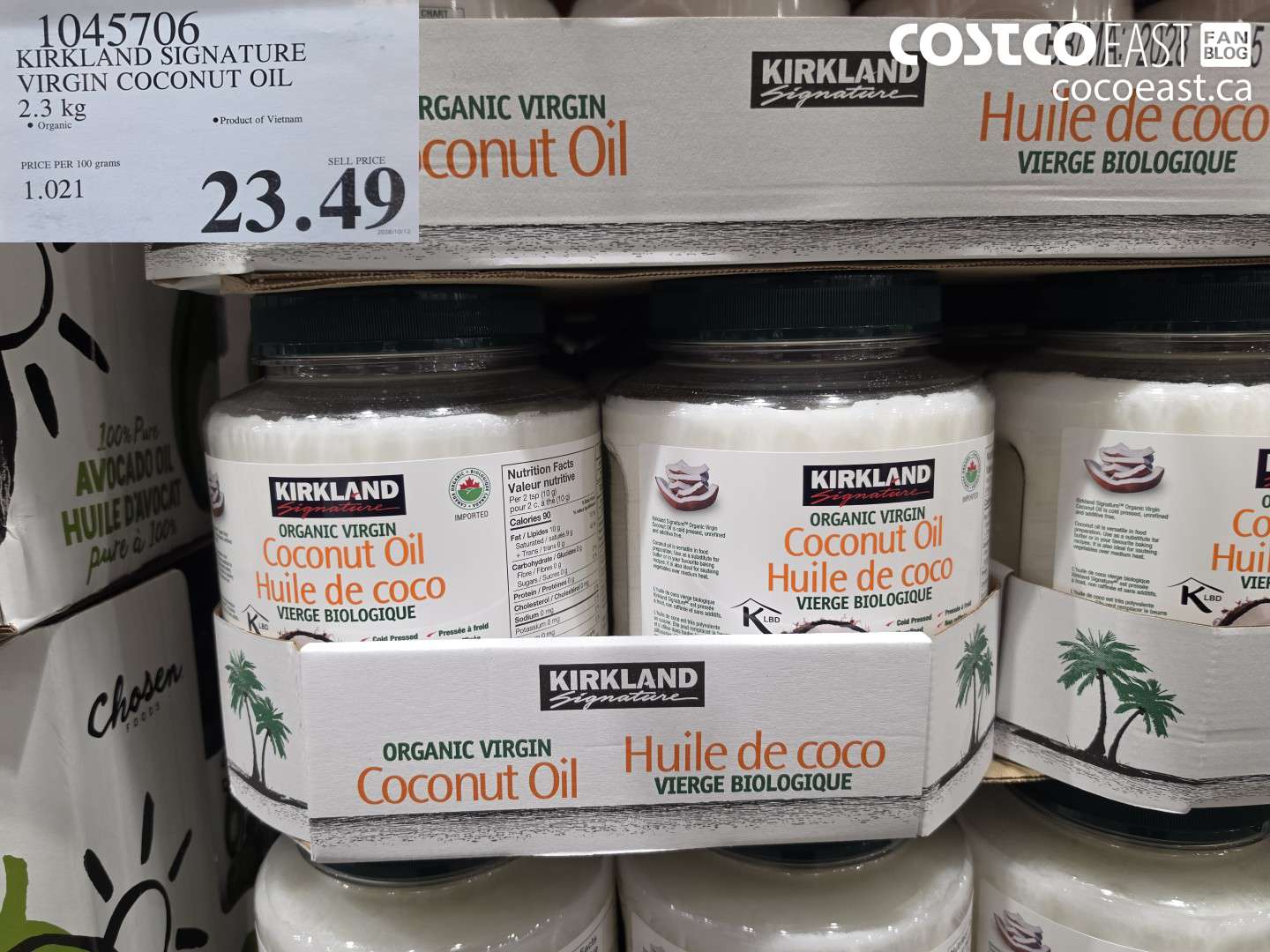 1045706 KIRKLAND SIGNATURE VIRGIN COCONUT OIL 2.3 KG $23.49