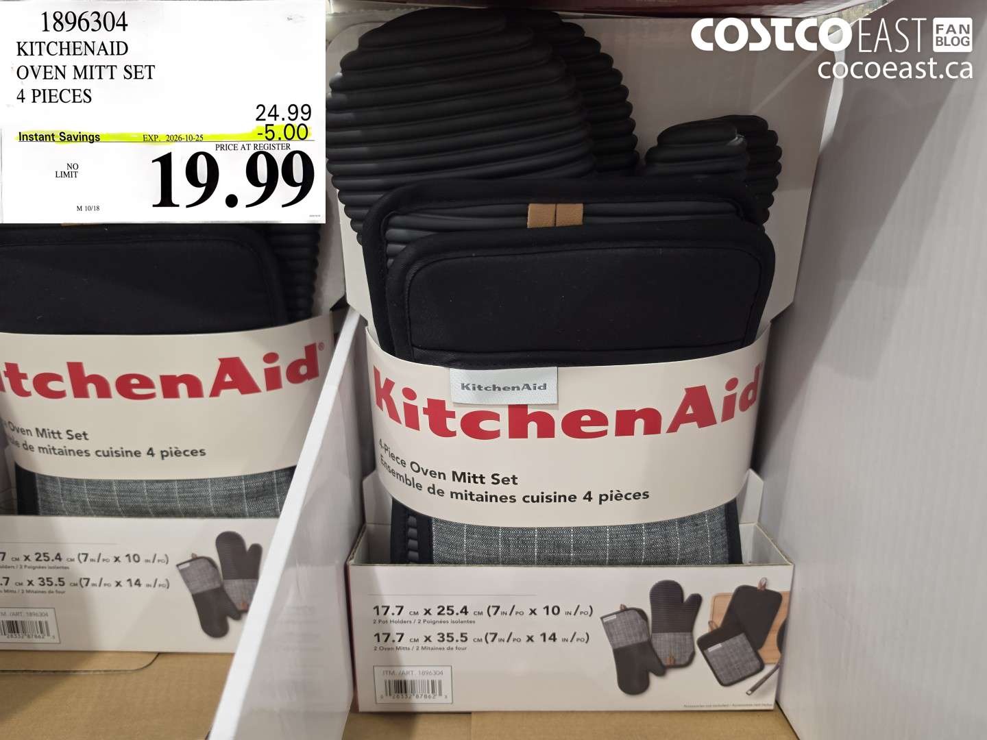 1896304 KITCHENAID OVEN MITT SET 4 PIECES ($5.00 INSTANT SAVINGS EXPIRES ON 2026-10-25) $19.99