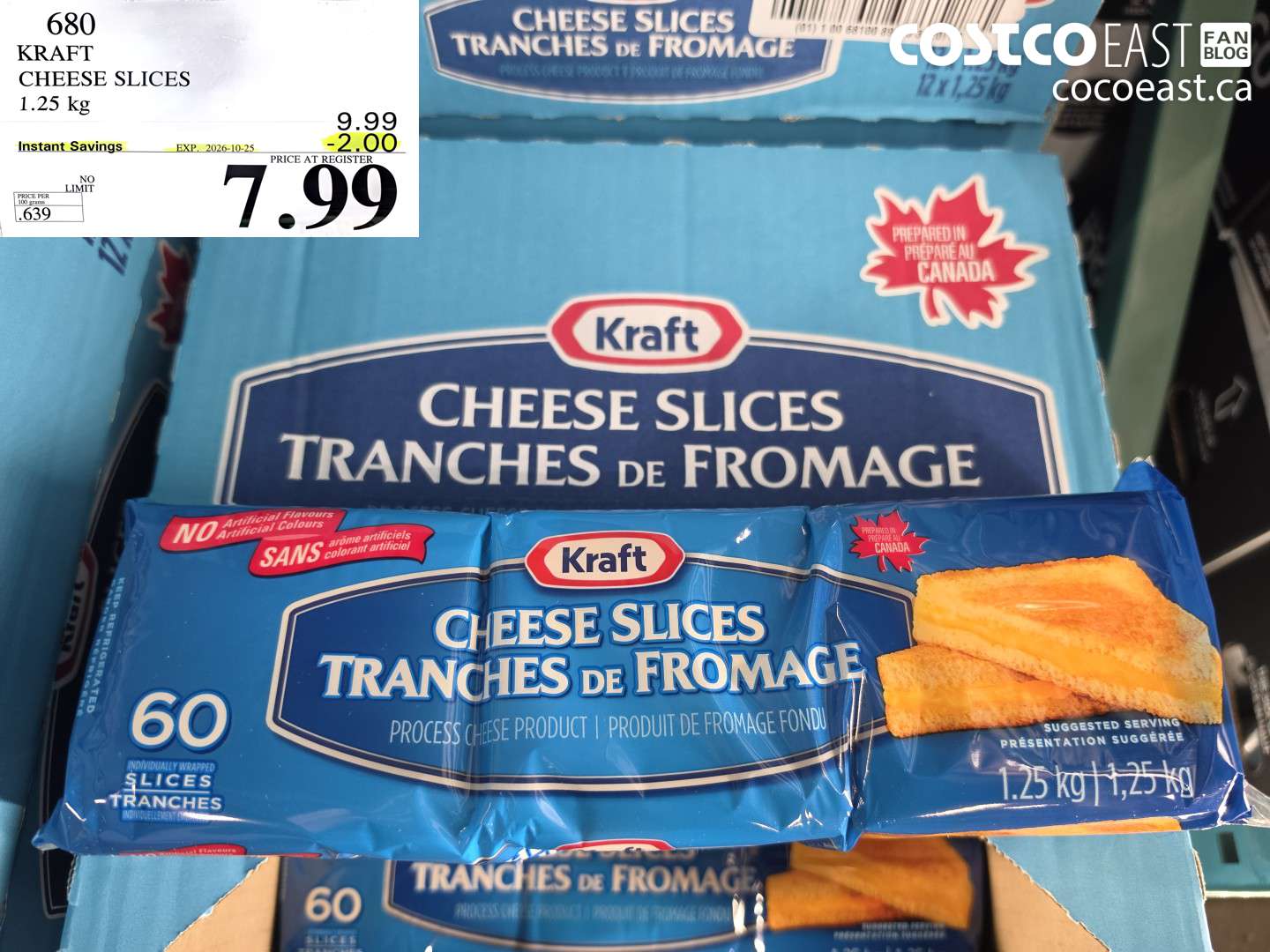 680 KRAFT CHEESE SLICES 1.25 KG ($2.00 INSTANT SAVINGS EXPIRES ON 2026-10-25) $7.99
