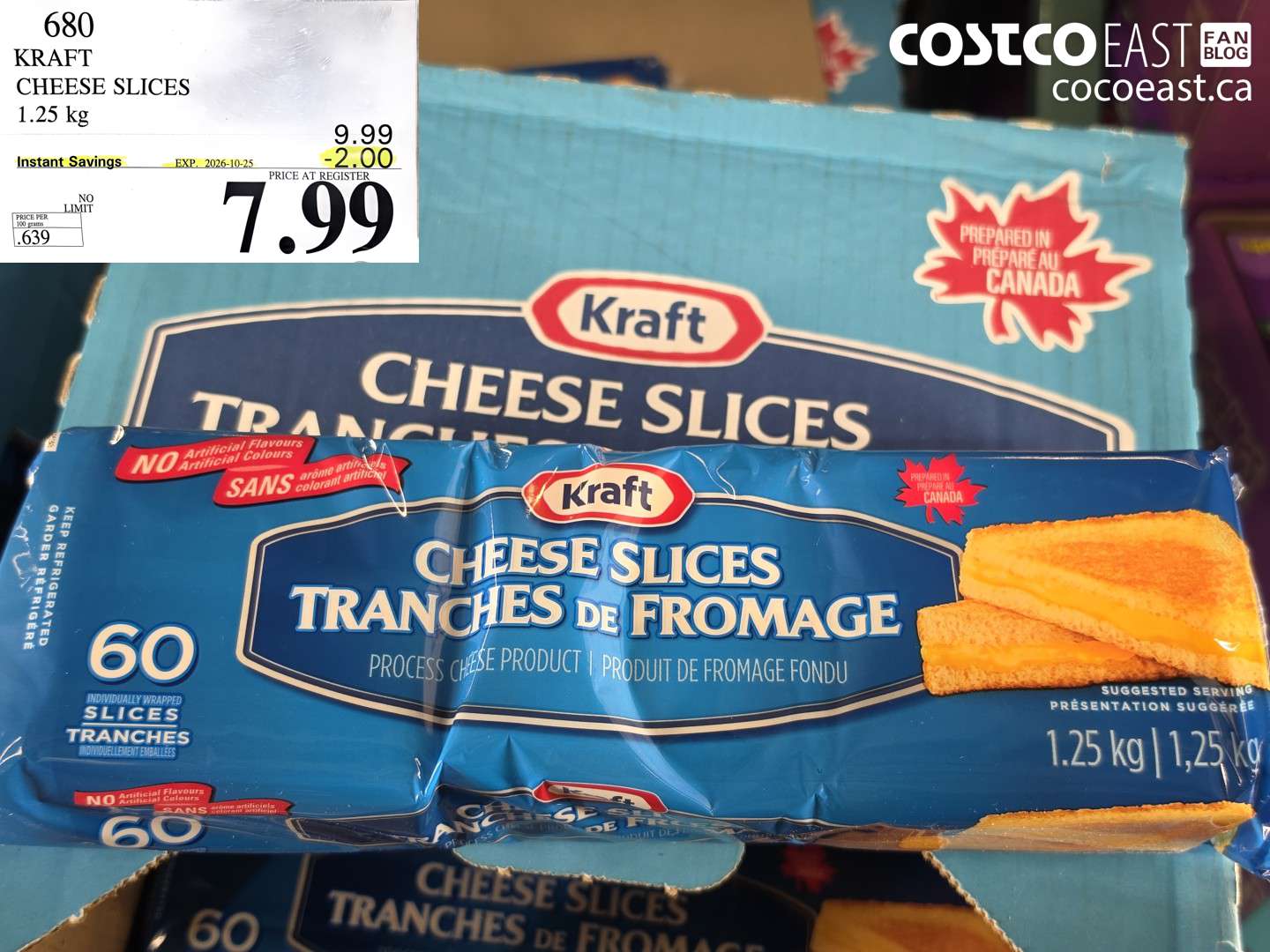 680 KRAFT CHEESE SLICES 1.25 KG ($2.00 INSTANT SAVINGS EXPIRES ON 2026-10-25) $7.99