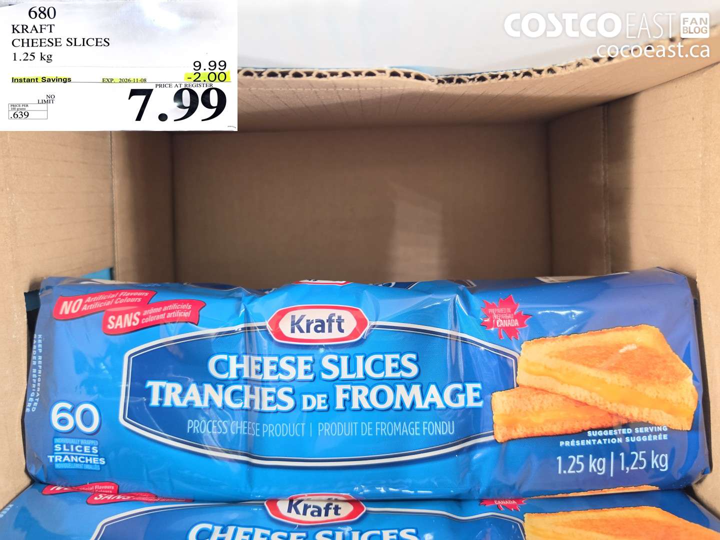 680 KRAFT CHEESE SLICES 1.25 KG ($2.00 INSTANT SAVINGS EXPIRES ON 2026-11-08) $7.99