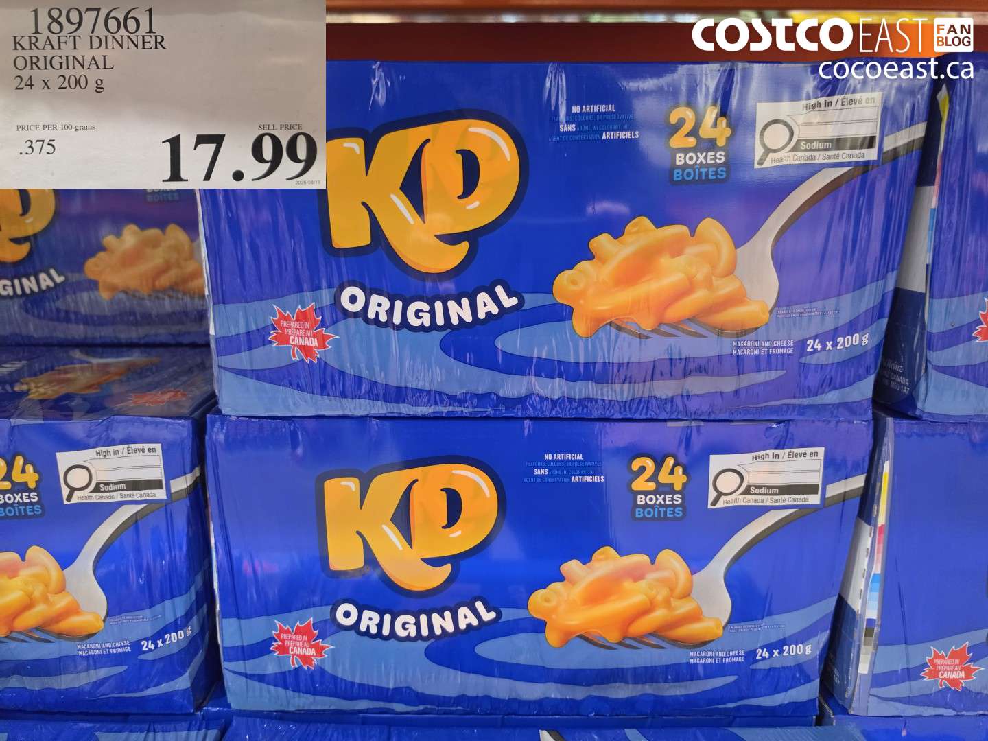 1897661 KRAFT DINNER ORIGINAL 24 X 200 G $17.99