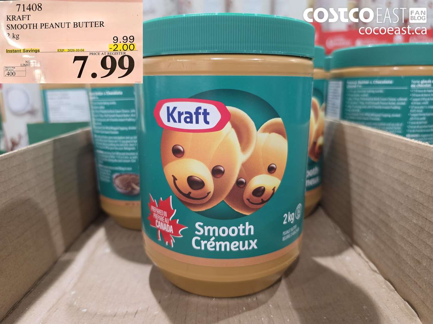 71408 KRAFT SMOOTH PEANUT BUTTER 2 KG ($2.00 INSTANT SAVINGS EXPIRES ON 2026-10-04) $7.99
