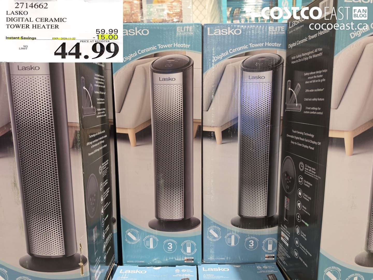 2714662 LASKO DIGITAL CERAMIC TOWER HEATER ($15.00 INSTANT SAVINGS EXPIRES ON 2026-11-22) $44.99