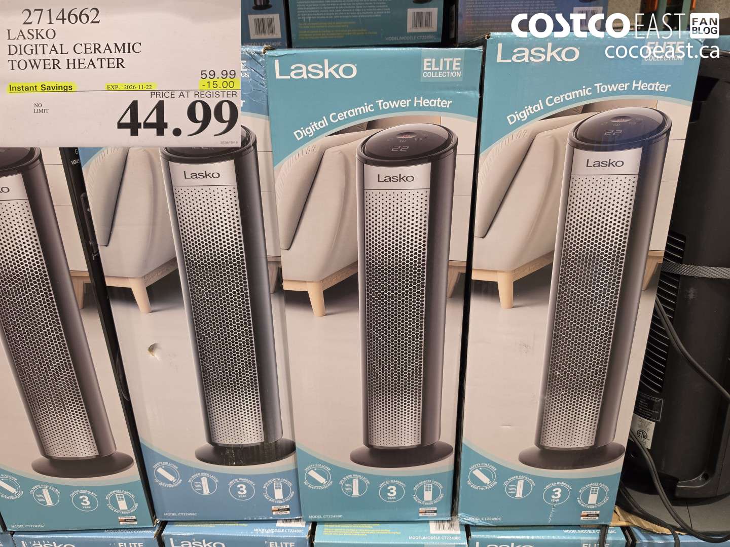 2714662 LASKO DIGITAL CERAMIC TOWER HEATER ($15.00 INSTANT SAVINGS EXPIRES ON 2026-11-22) $44.99