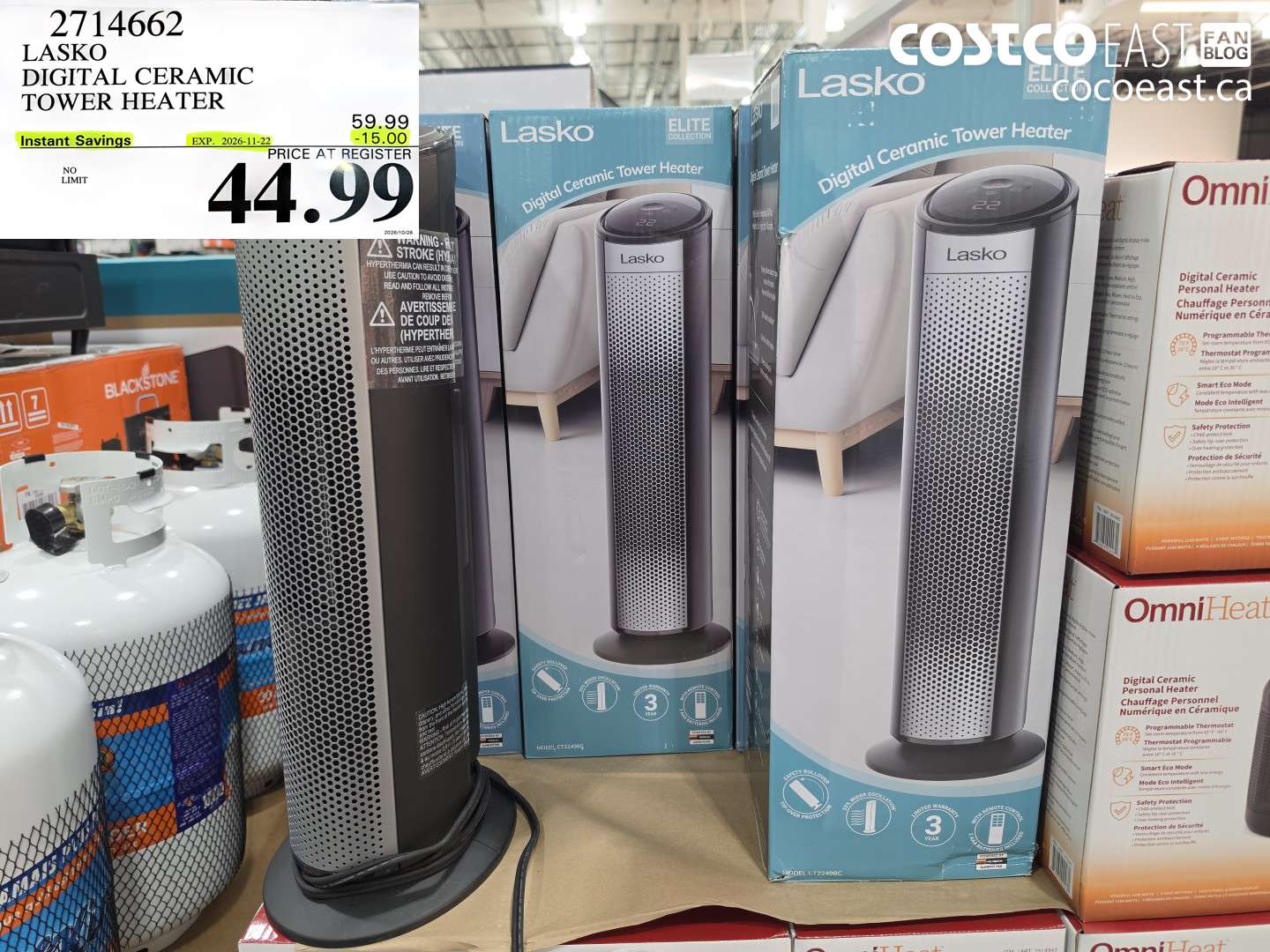 2714662 LASKO DIGITAL CERAMIC TOWER HEATER ($15.00 INSTANT SAVINGS EXPIRES ON 2026-11-22) $44.99