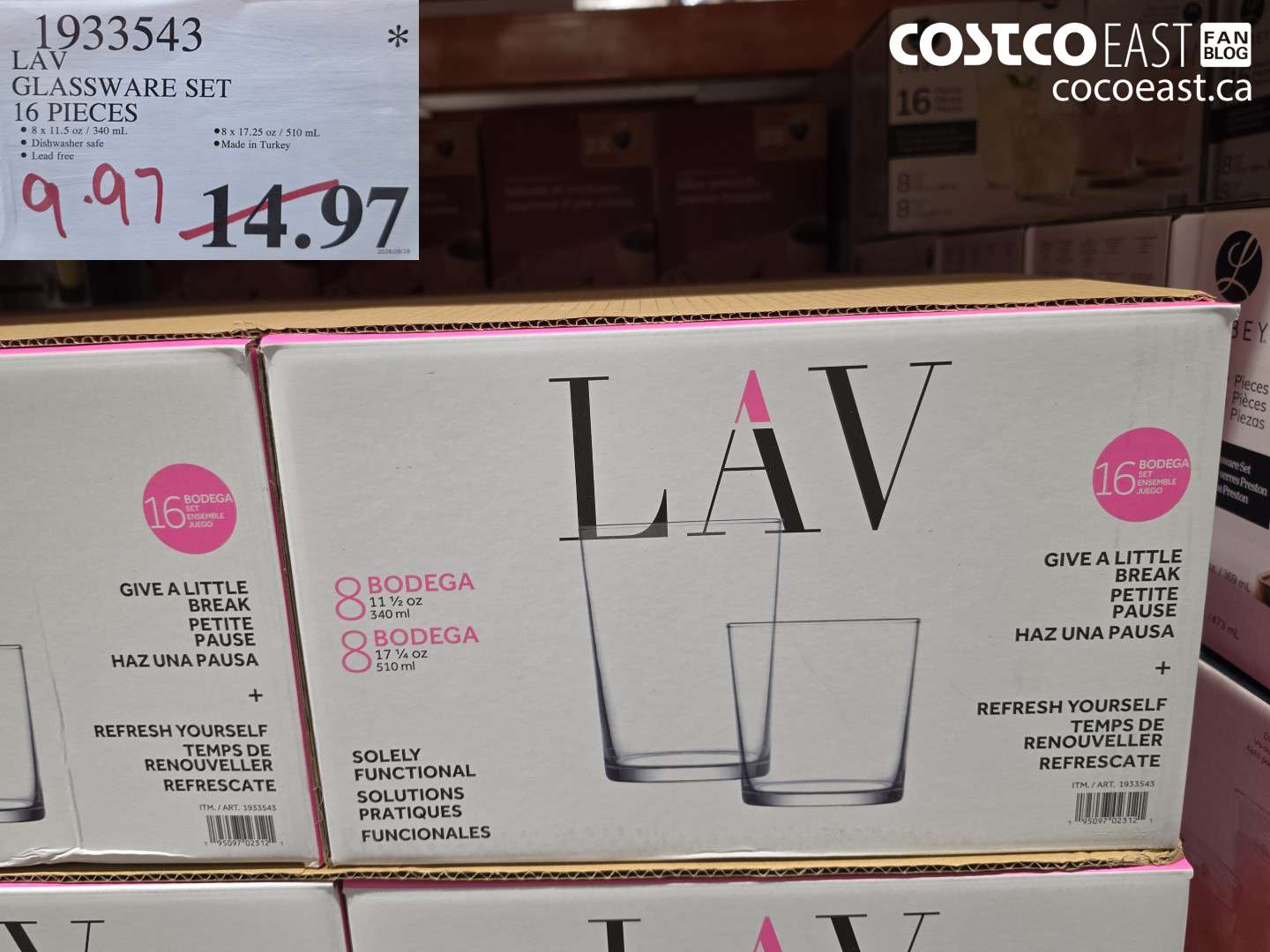1933543 LAV GLASSWARE SET 16 PIECES $9.97