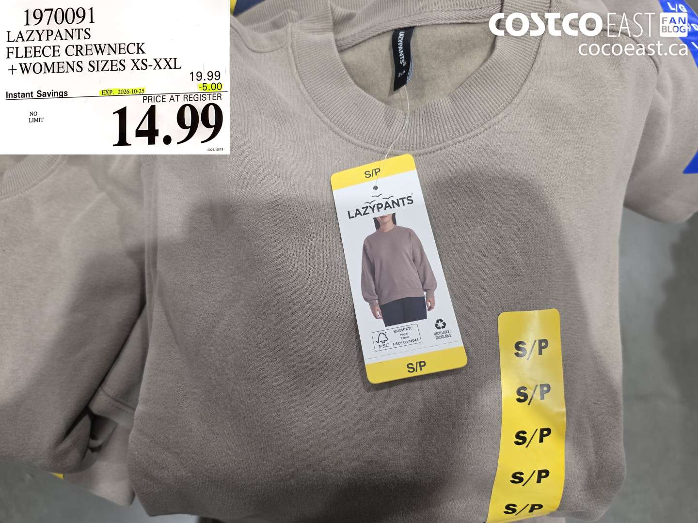 1970091 LAZYPANTS FLEECE CREWNECK WOMENS SIZES XS-XXL ($5.00 INSTANT SAVINGS EXPIRES ON 2026-10-25) $14.99