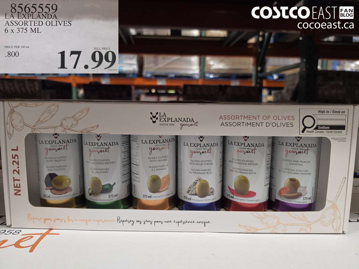 8565559 LA EXPLANADA ASSORTED OLIVES 6 X 375 ML $17.99
