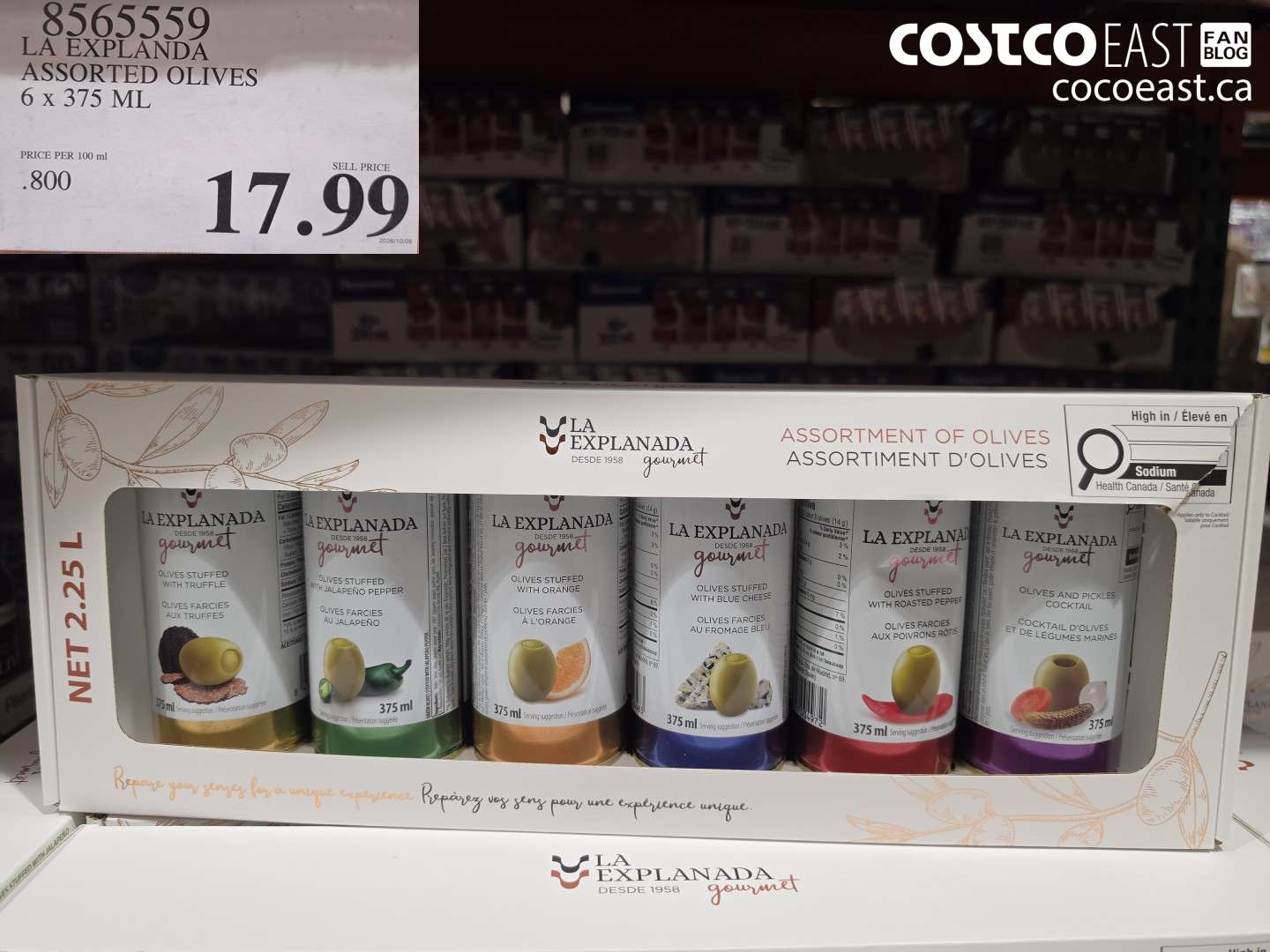 8565559 LA EXPLANDA ASSORTED OLIVES 6 X 375 ML $17.99