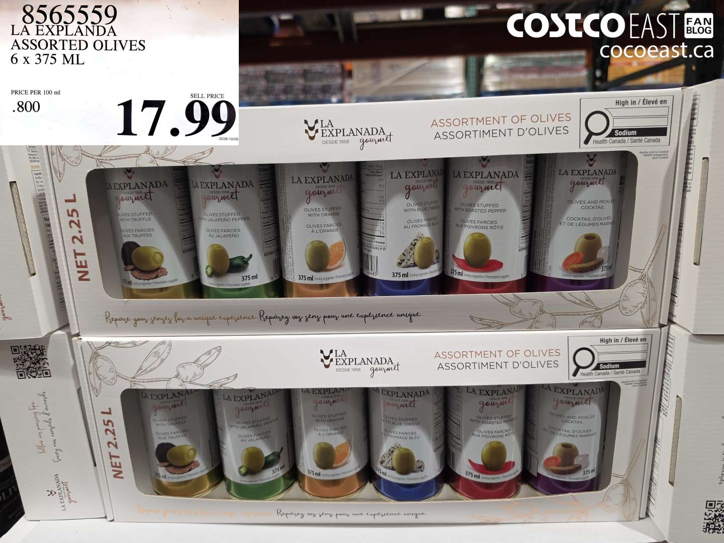 8565559 LA EXPLANDA ASSORTED OLIVES 6 X 375 ML $17.99