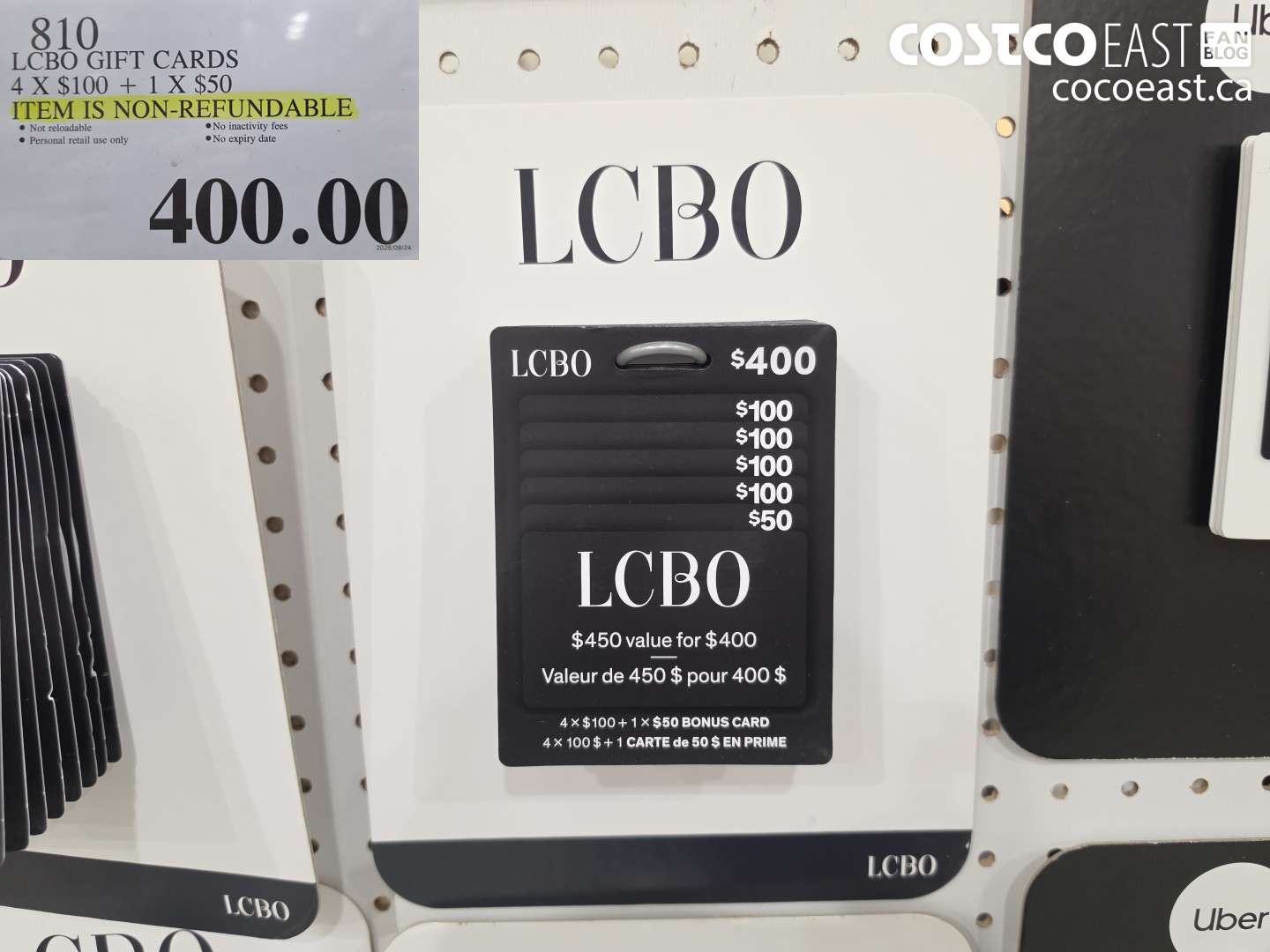 810 LCBO GIFT CARDS 4 X $100 + 1 X $50 $400.00