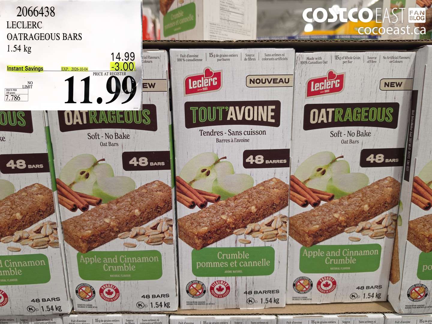 2066438 LECLERC OATRAGEOUS BARS 1.54 KG ($3.00 INSTANT SAVINGS EXPIRES ON 2026-10-04) $11.99