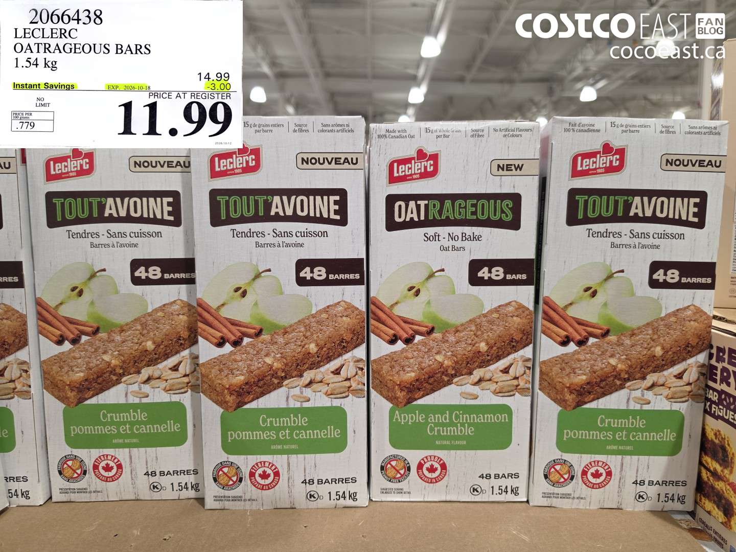 2066438 LECLERC OATRAGEOUS BARS 1.54 KG ($3.00 INSTANT SAVINGS EXPIRES ON 2026-10-18) $11.99