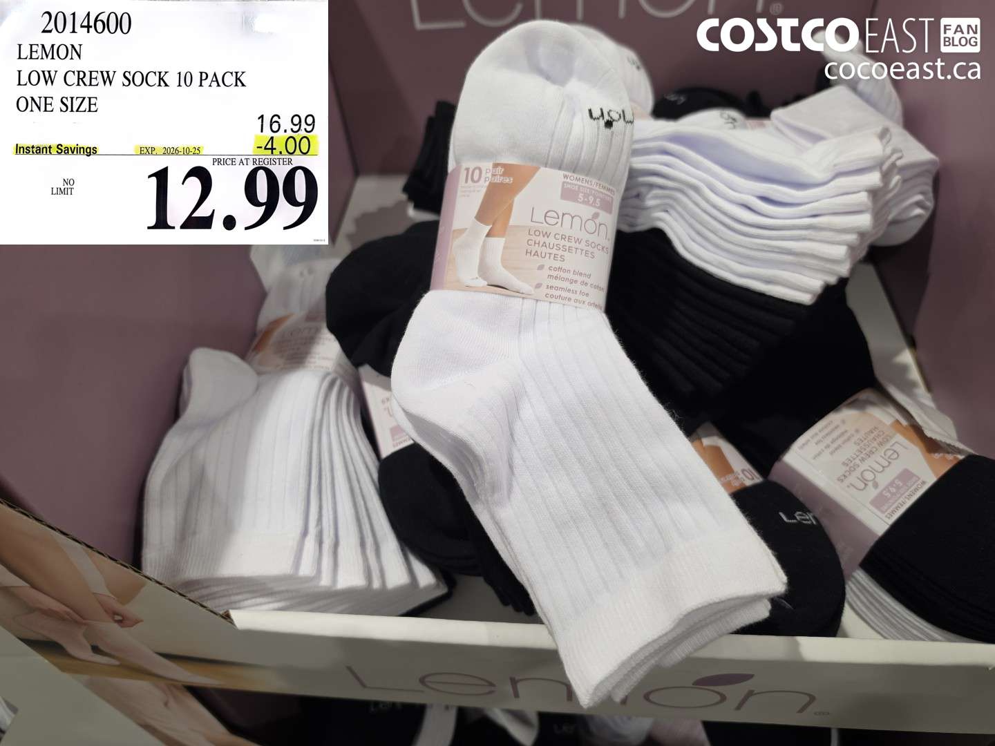 2014600 LEMON LOW CREW SOCK 10 PACK ONE SIZE ($4.00 INSTANT SAVINGS EXPIRES ON 2026-10-25) $12.99