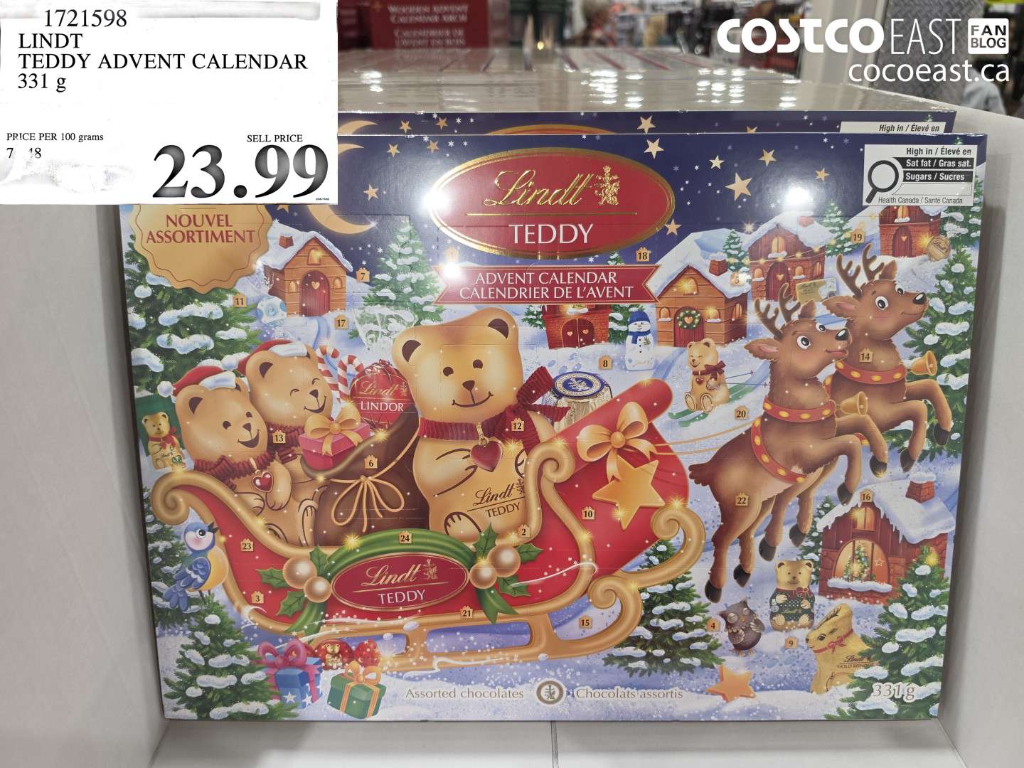1721598 LINDT TEDDY ADVENT CALENDAR 331 G $23.99