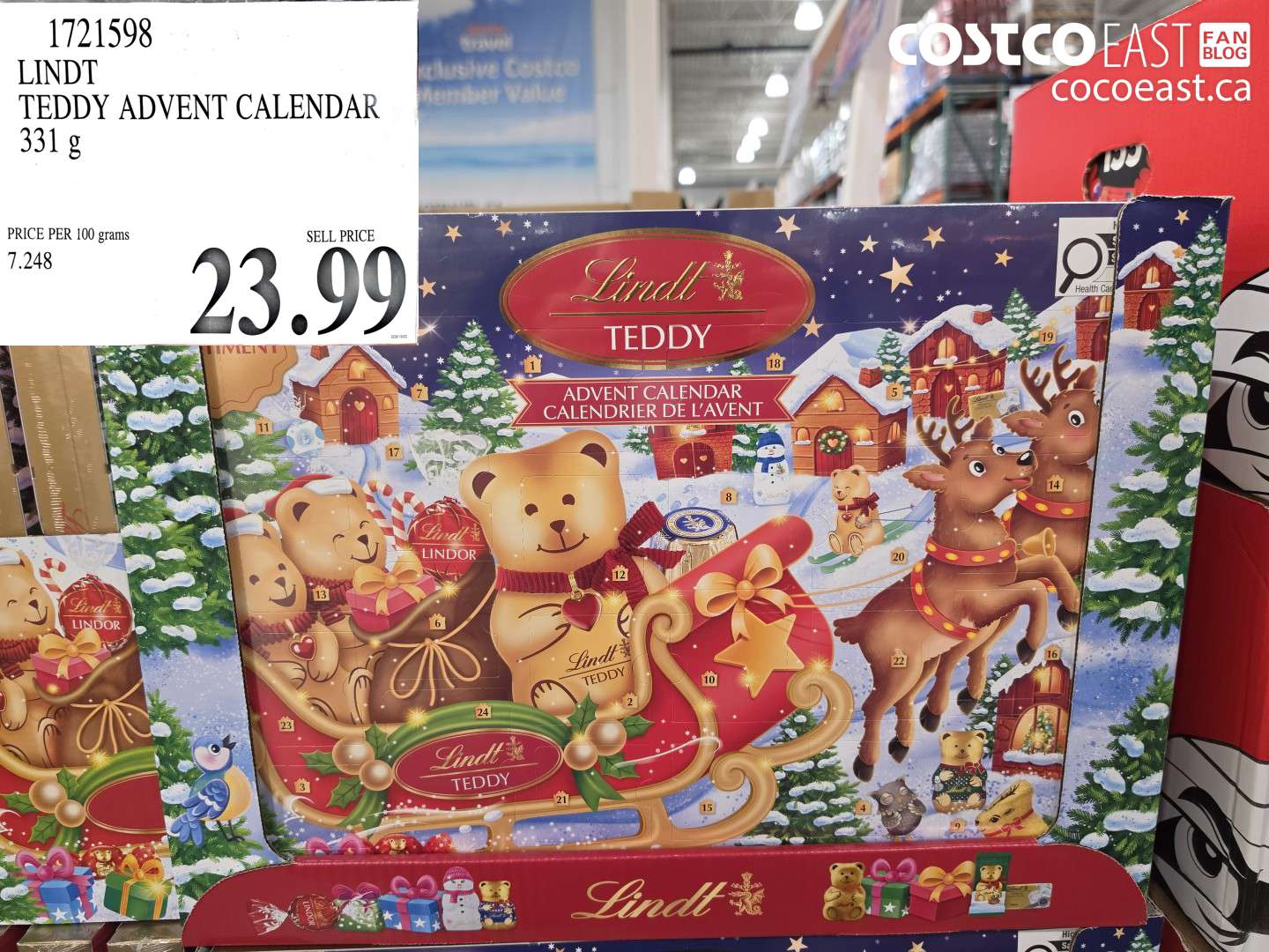 1721598 LINDT TEDDY ADVENT CALENDAR 331 G $23.99