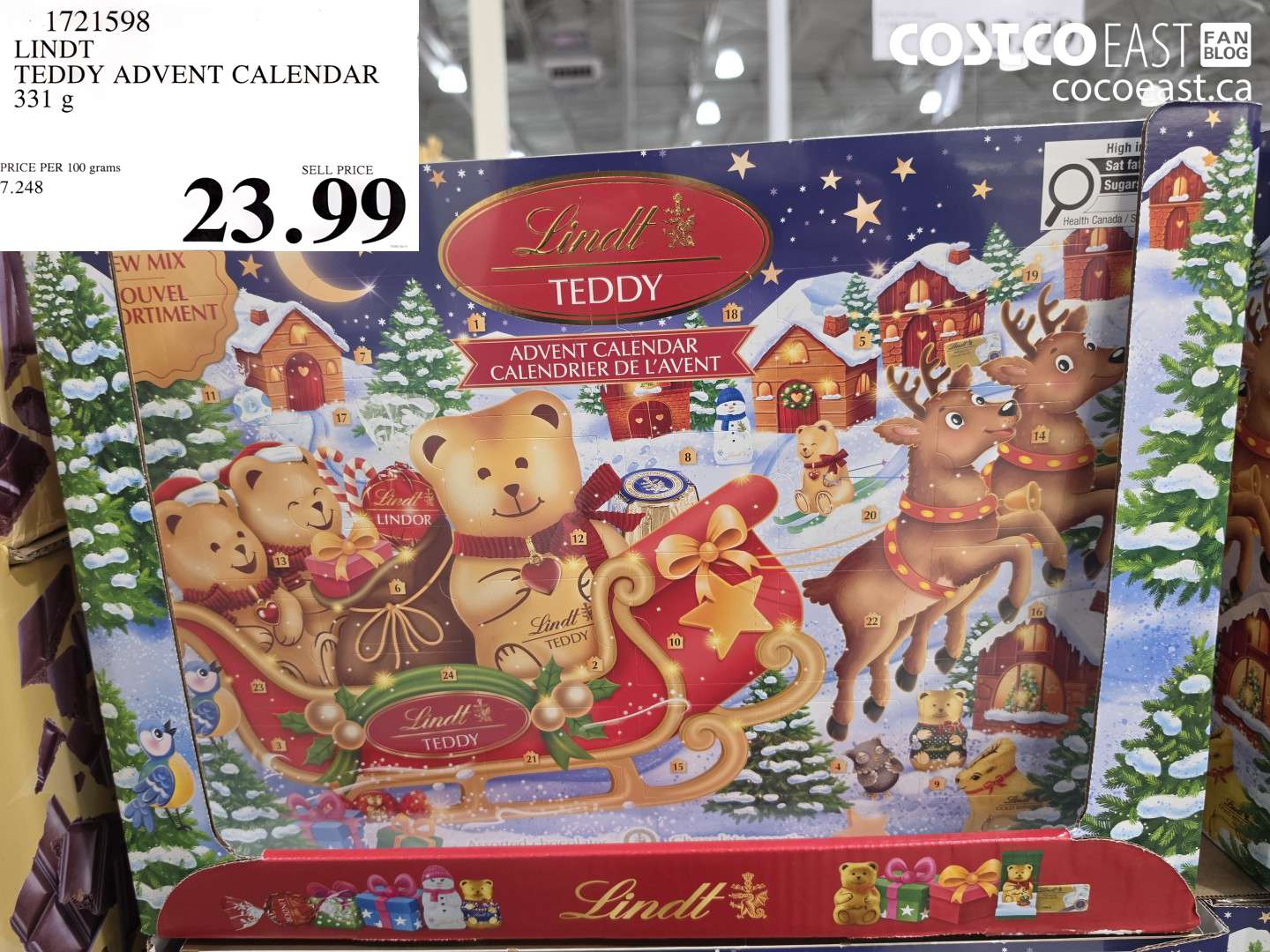 1721598 LINDT TEDDY ADVENT CALENDAR 331 G $23.99