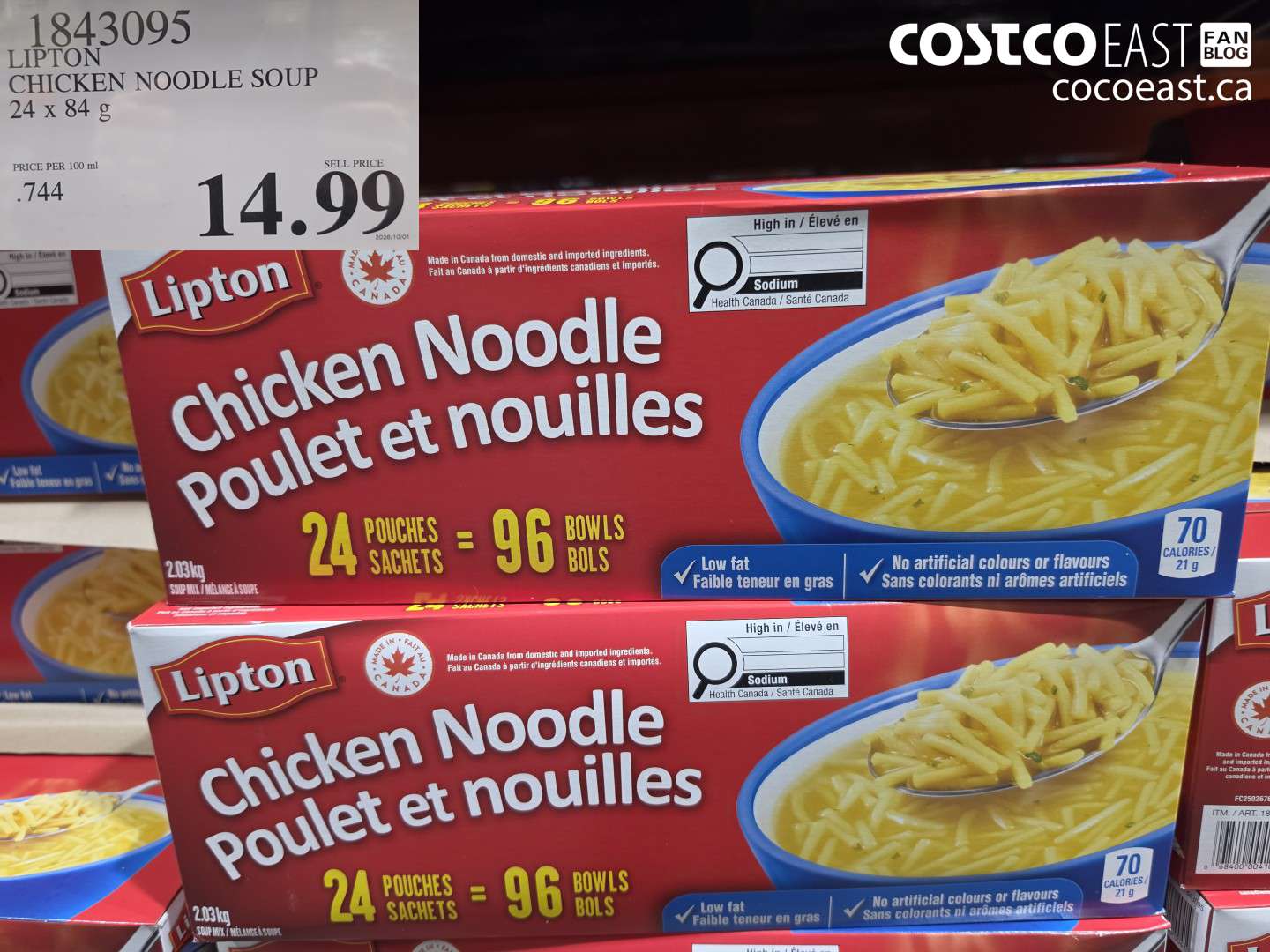 1843095 LIPTON CHICKEN NOODLE SOUP 24 X 84 G $14.99