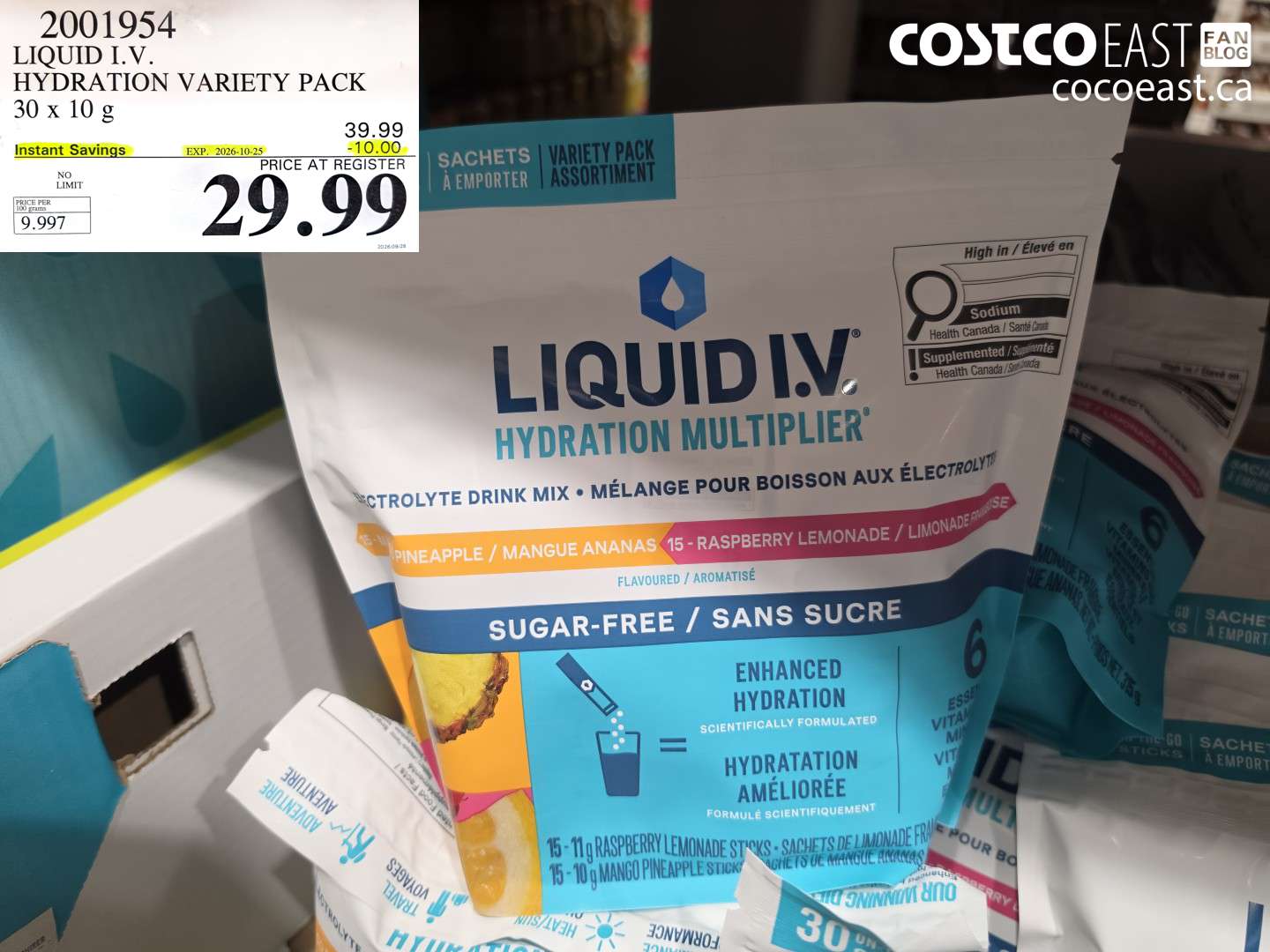 2001954 LIQUID I.V. HYDRATION VARIETY PACK 30 X 10 G ($10.00 INSTANT SAVINGS EXPIRES ON 2026-10-25) $29.99