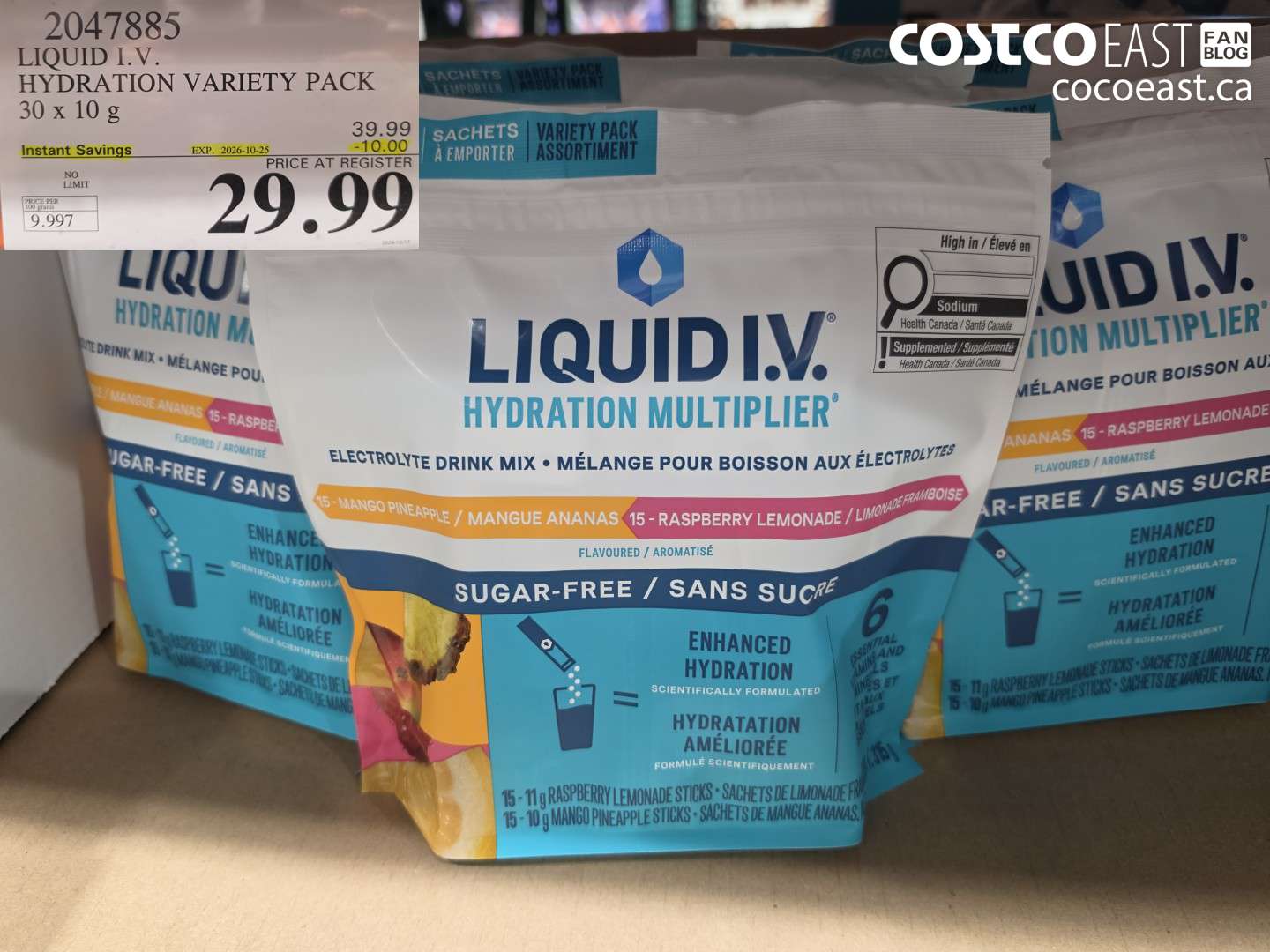 2047885 LIQUID I.V. HYDRATION VARIETY PACK 30 X 10 G ($10.00 INSTANT SAVINGS EXPIRES ON 2026-10-25) $29.99