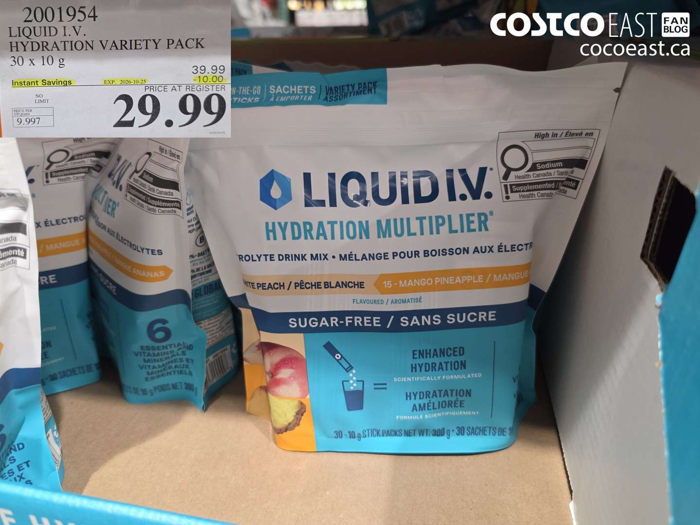 2001954 LIQUID I.V. HYDRATION VARIETY PACK 30 X 10 G ($10.00 INSTANT SAVINGS EXPIRES ON 2026-10-25) $29.99