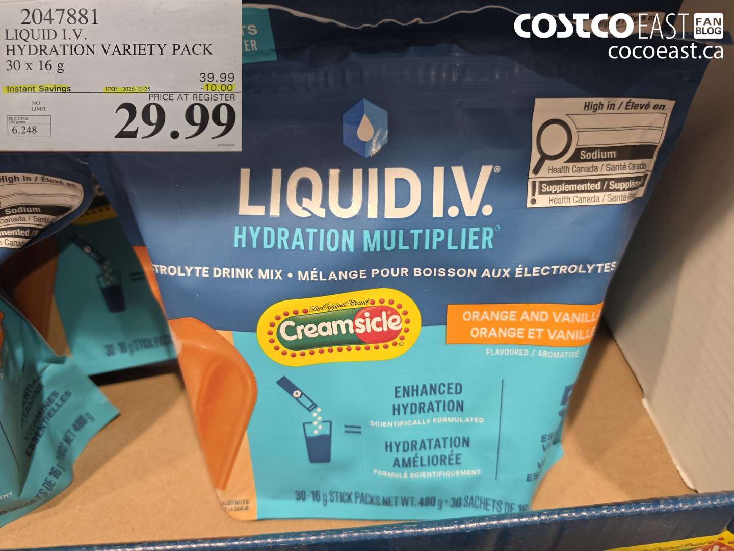 2047881 LIQUID I.V. HYDRATION VARIETY PACK 30 X 16 G ($10.00 INSTANT SAVINGS EXPIRES ON 2026-10-25) $29.99
