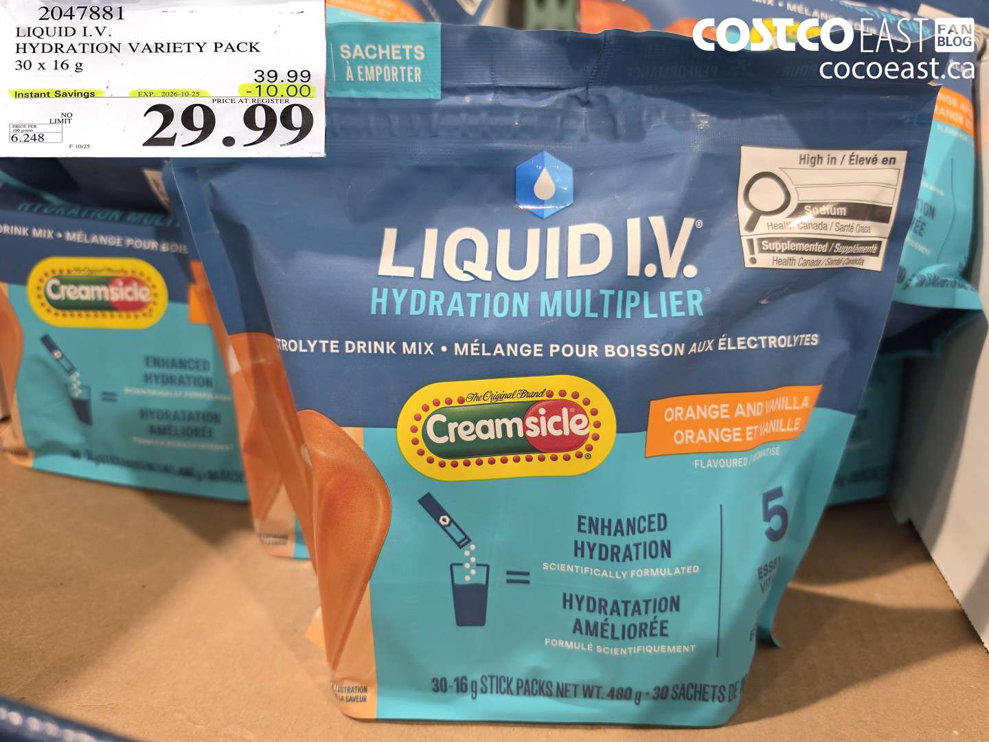 2047881 LIQUID I.V. HYDRATION VARIETY PACK 30 X 16 G ($10.00 INSTANT SAVINGS EXPIRES ON 2026-10-25) $29.99