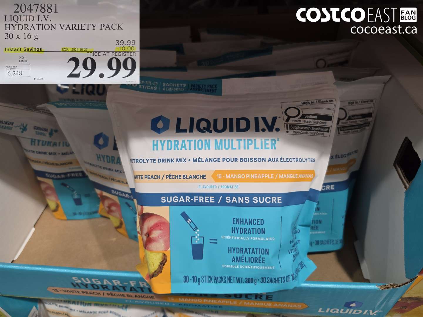 2047881 LIQUID I.V. HYDRATION VARIETY PACK 30 X 16 G ($10.00 INSTANT SAVINGS EXPIRES ON 2026-10-25) $29.99
