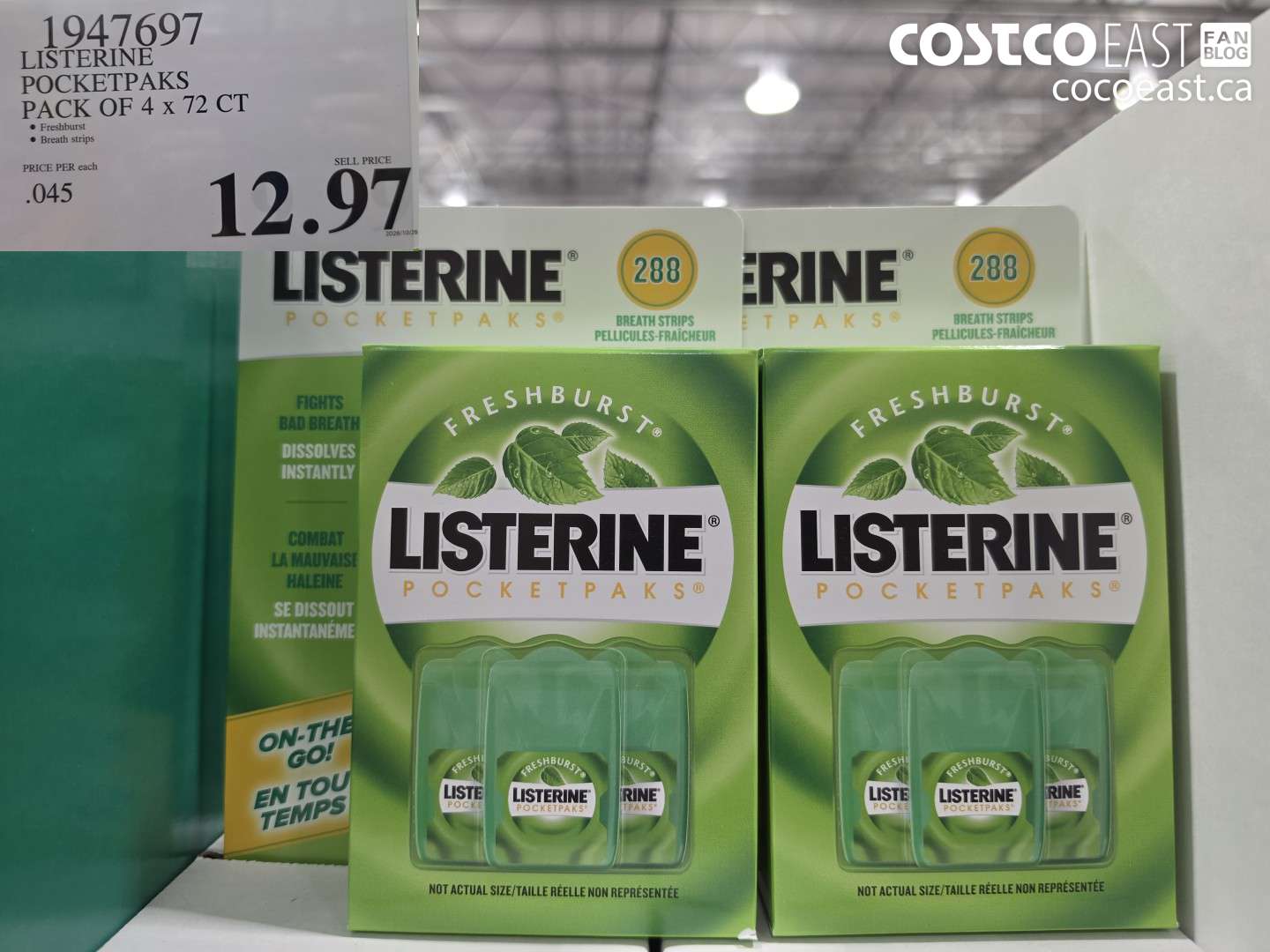 1947697 LISTERINE POCKETPAKS PACK OF 4 X 72 CT $12.97