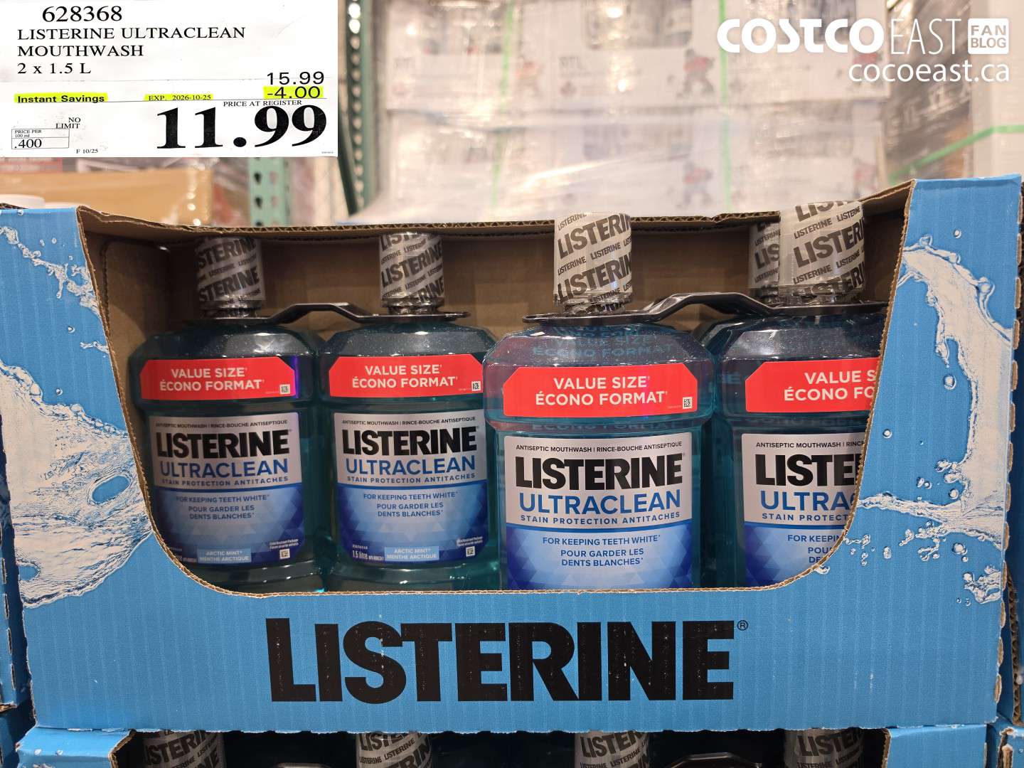 628368 LISTERINE ULTRACLEAN MOUTHWASH 2 X 1.5 L ($4.00 INSTANT SAVINGS EXPIRES ON 2026-10-25) $11.99