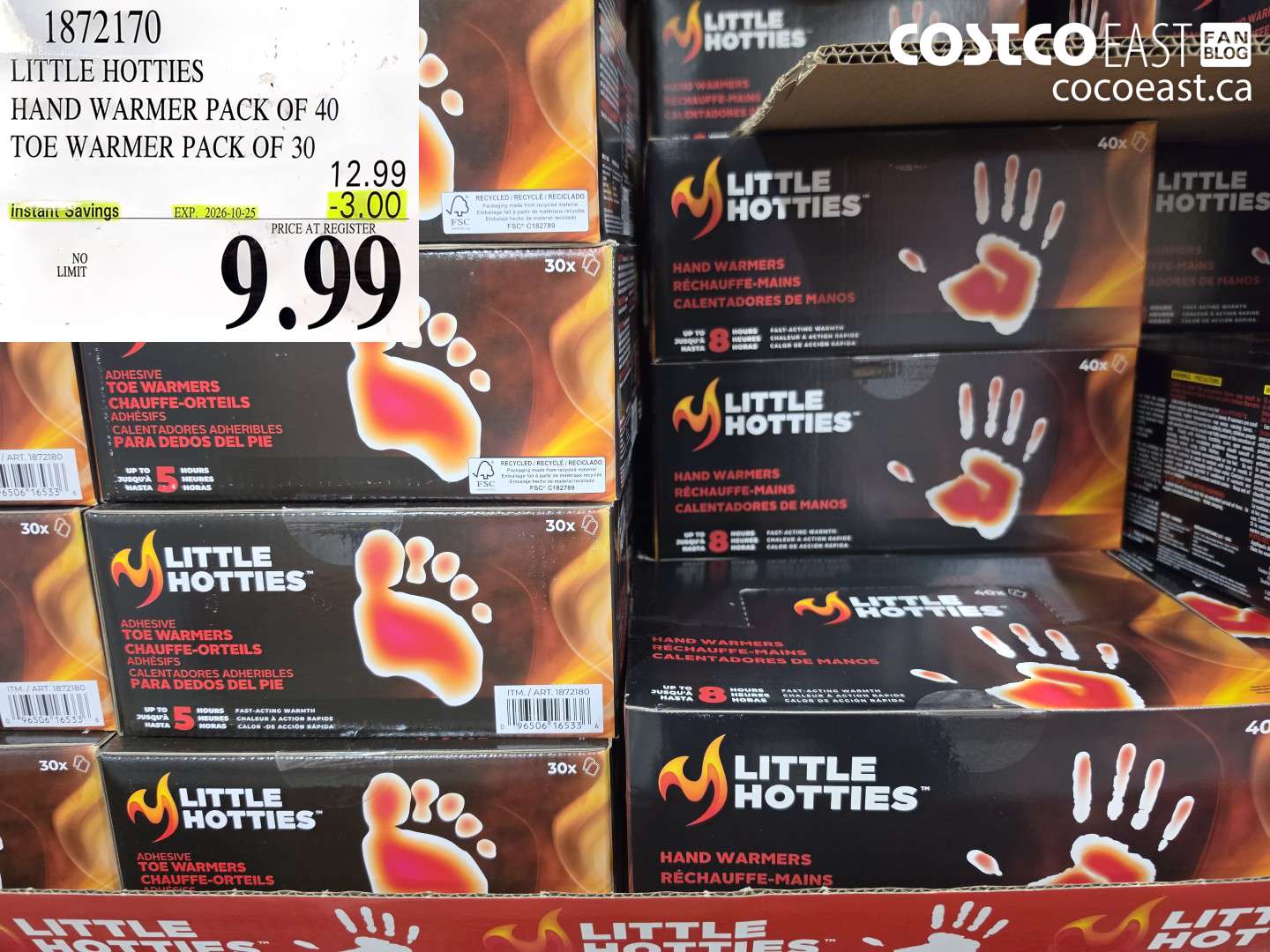 1872170 LITTLE HOTTIES HAND WARMER PACK OF 40 TOE WARMER PACK OF 30 ($3.00 INSTANT SAVINGS EXPIRES ON 2026-10-25) $9.99